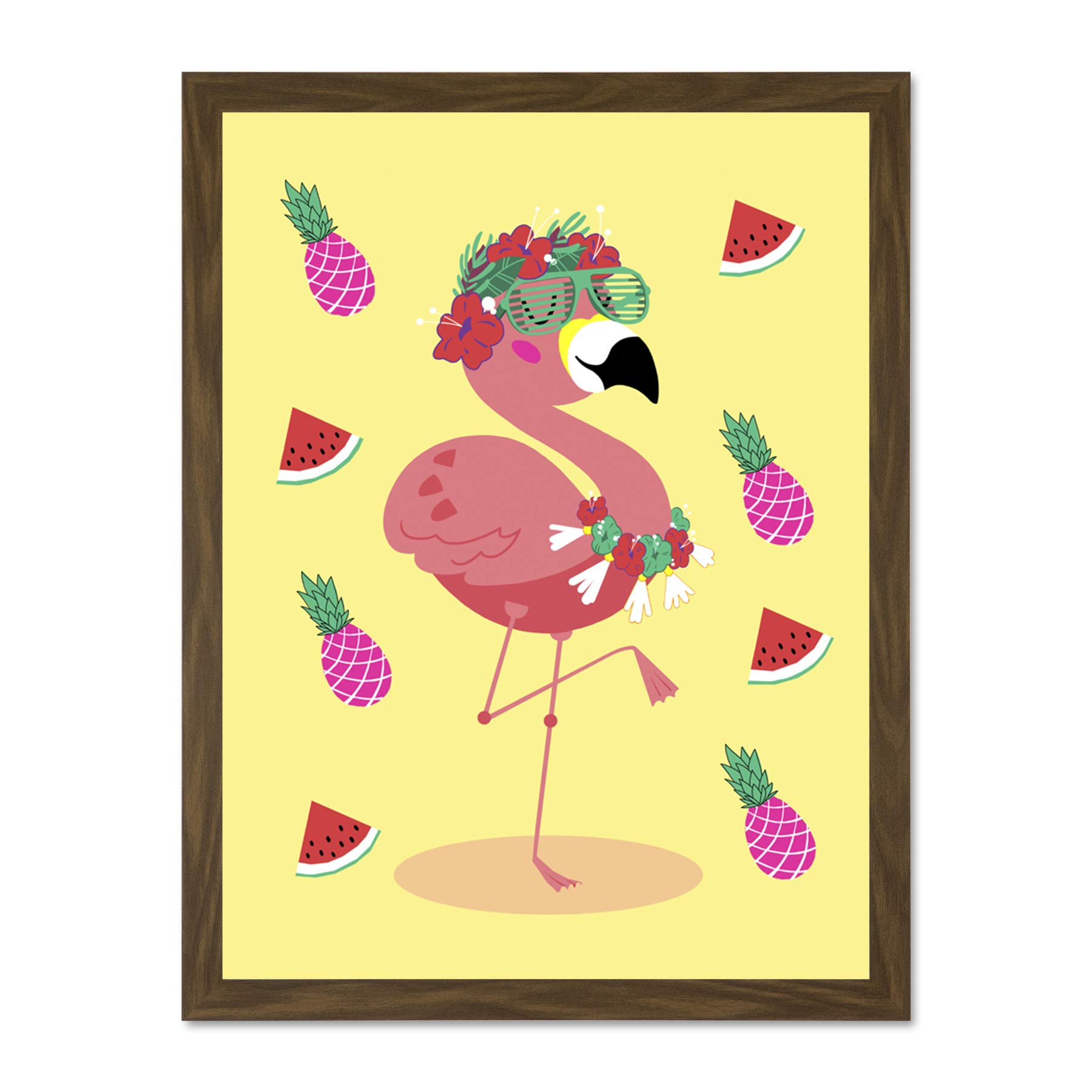 Wee Blue Coo Kawaii Flamingo Party Tropical Large Framed Art Print Wall Poster 18x24 inch