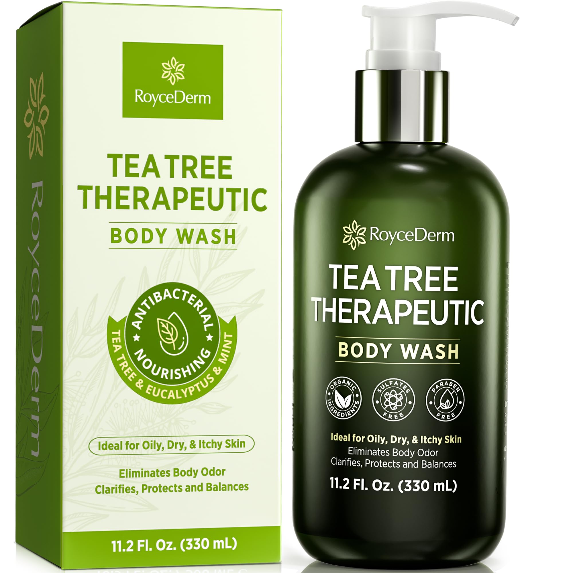 Roycederm Tea Tree Therapeutic Body Wash Soap Antibacterial Body Wash Odor Control Cleanser for Oily Dry Itchy Skin