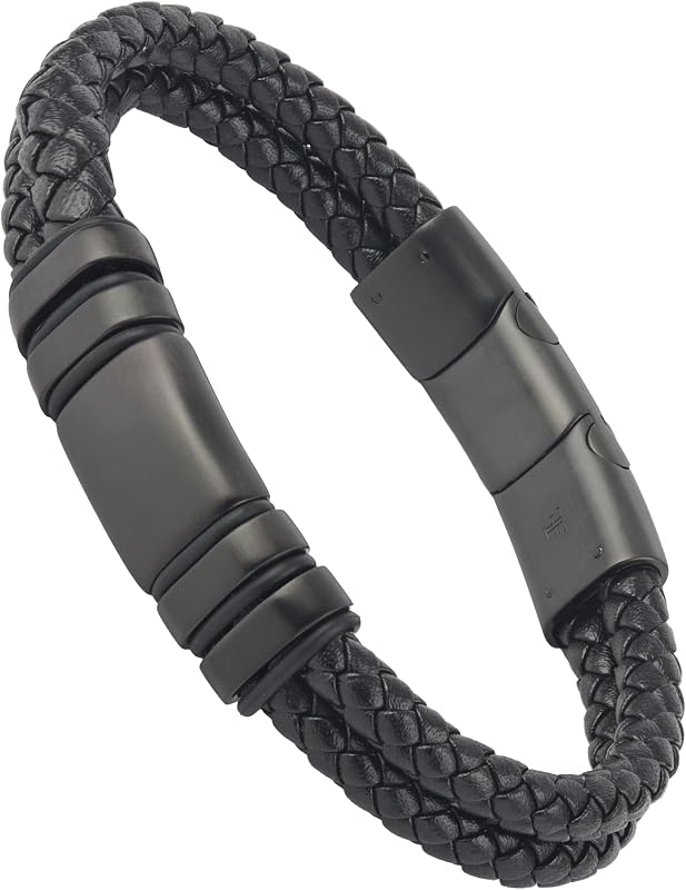 Forge & Foundry Navarro Men's Handcrafted Adjustable Black Leather Bracelet | Design-Led Artisan Jewelry from London | Genuine Woven Leather with Snap Clasp | Men's Leather Bracelet, Men's Jewelry