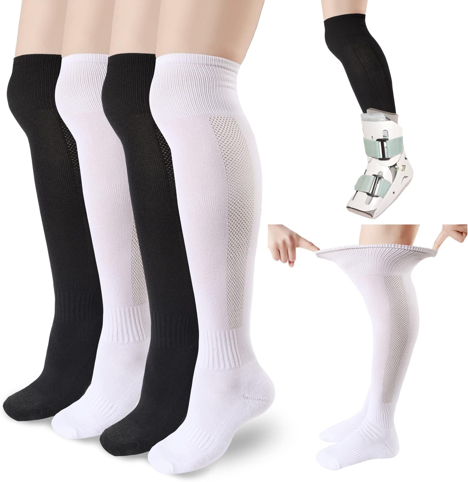 8 Pack Replacement Sock Liner for Orthopedic Walking Boots Walker Brace, Worn in Air Cam Walkers and Fracture Boot Casts, Reinforced Towel Bottom Seamless Pressure Socks, One Size Unisex, High Top