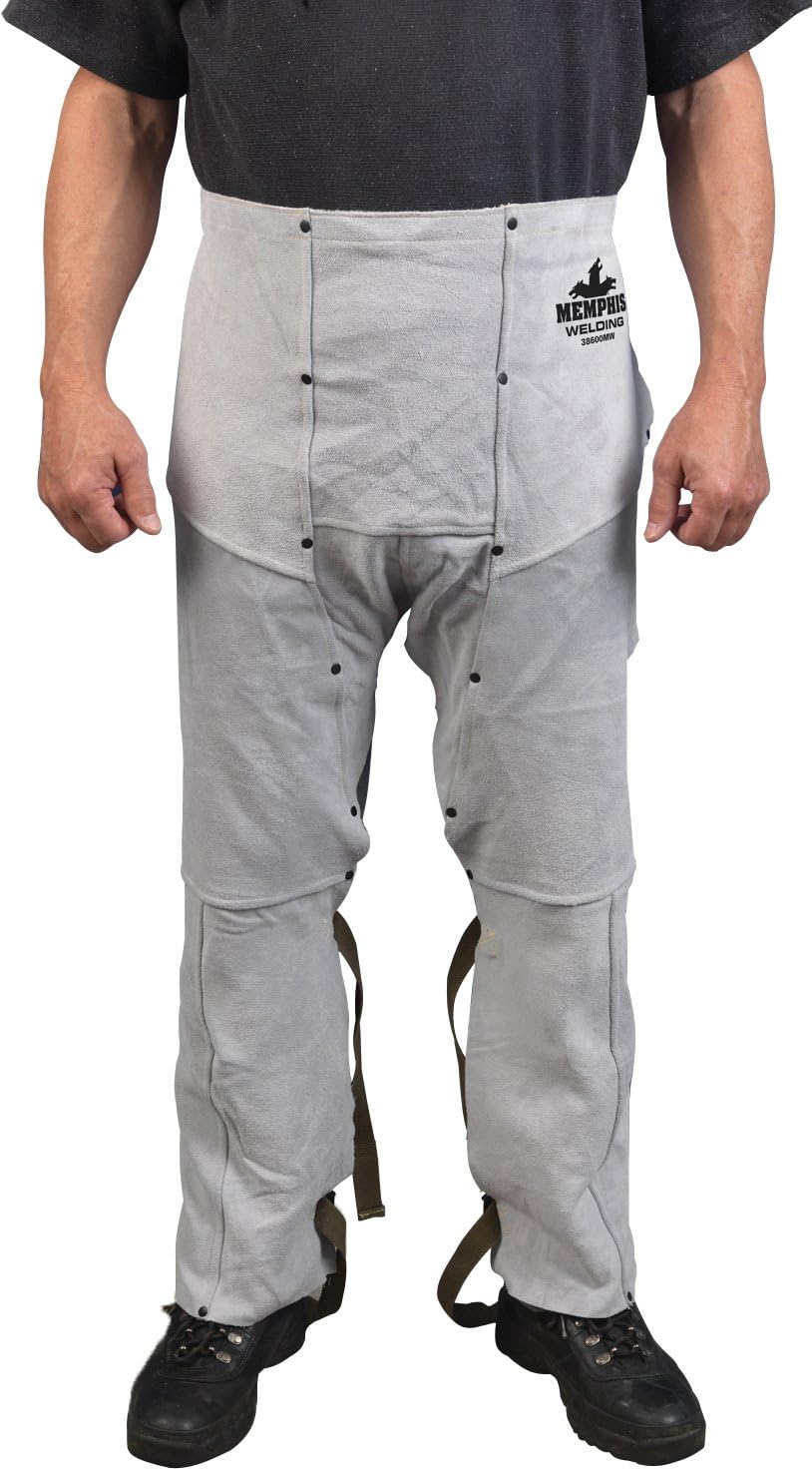 MCR Safety 38600MW 38 by 24-Inch Memphis Split Cow Leather Welding Chaps, Gray