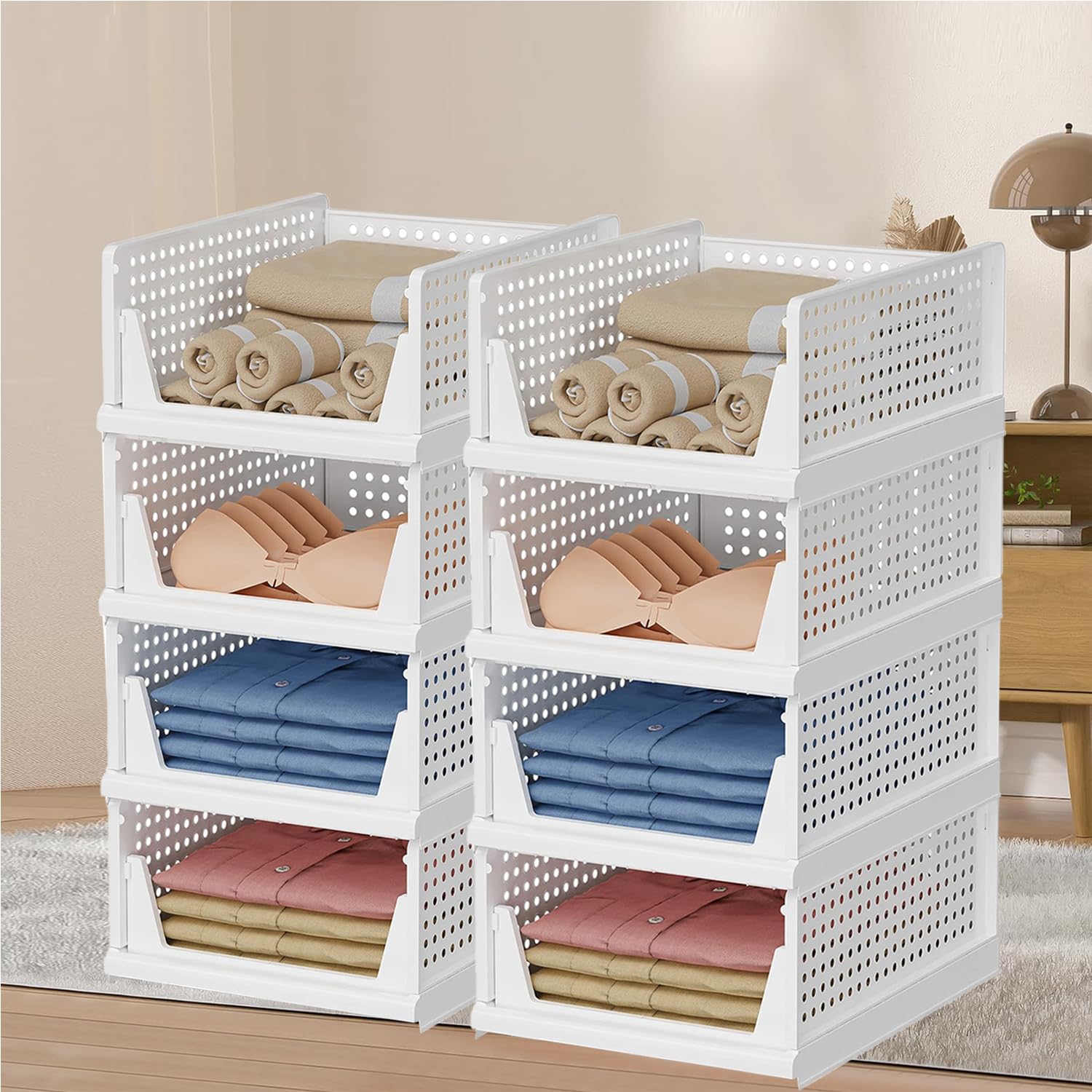 Kuber Industries Organizador de almacenamiento | Organizador de armario para ropa | Organizador de armario | Caja apilable de camisas plegable | Caja de tela para Almirah | Cesta de almacenamiento de