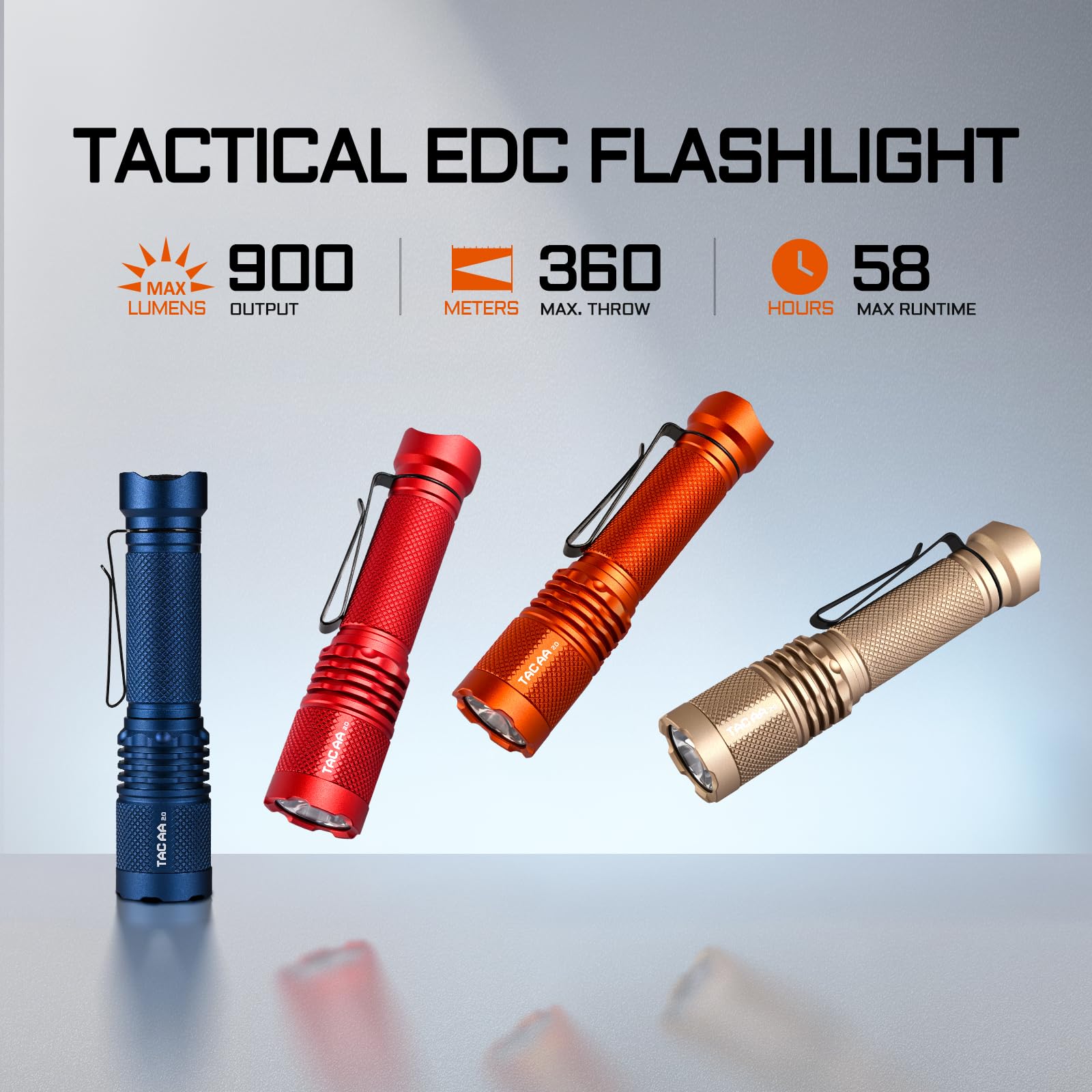 ACEBEAM TAC AA 2.0 - Linterna AA de mayor alcance de 360 metros, 900 lúmenes altos, linterna táctica EDC recargable, 6 modos de linterna LED de bolsillo, mini linterna pequeña súper brillante, color