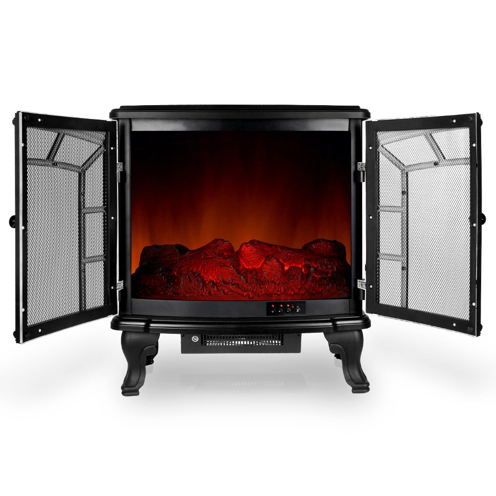 MONZANA® Elektrokamin LED Flammeneffekt 2000W Heizlüfter Elektrisch 2 Heizstufen Fernbedienung Heizung Timer Kamin Wohnzimmer Ofen 70x36x66cm Schwarz