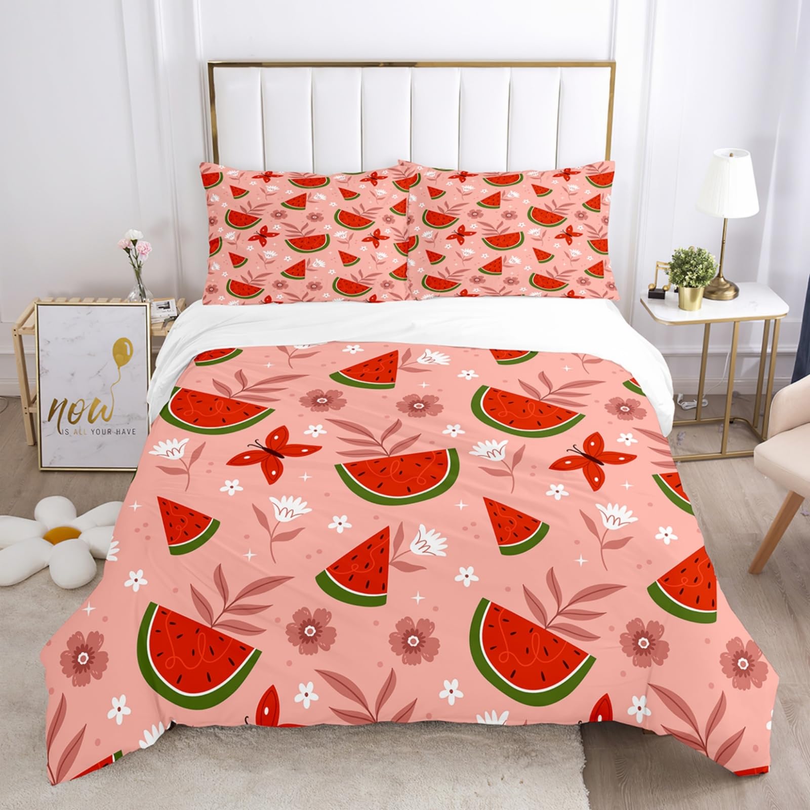 Double Duvet Set Red Insect Flower Bedding Double Bed Set