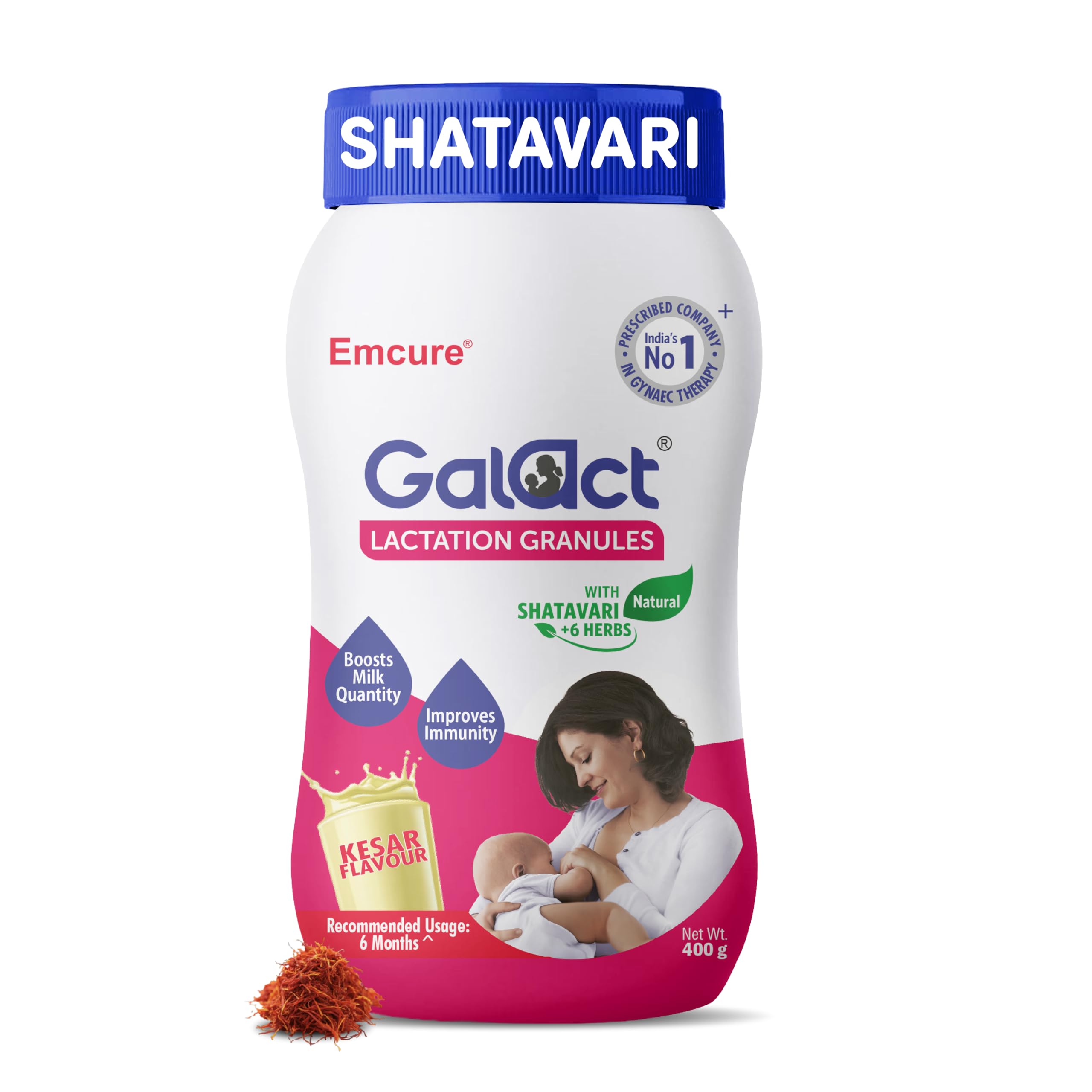 Galact Lactation Granules 400g | India's Only Brand with 100+ Patient Clinical Trial | Lactation Supplement for Breastfeeding | 4X Milk Boost | Shatavari & 6 Herbs | 20 Days Pack | Kesar Flavour