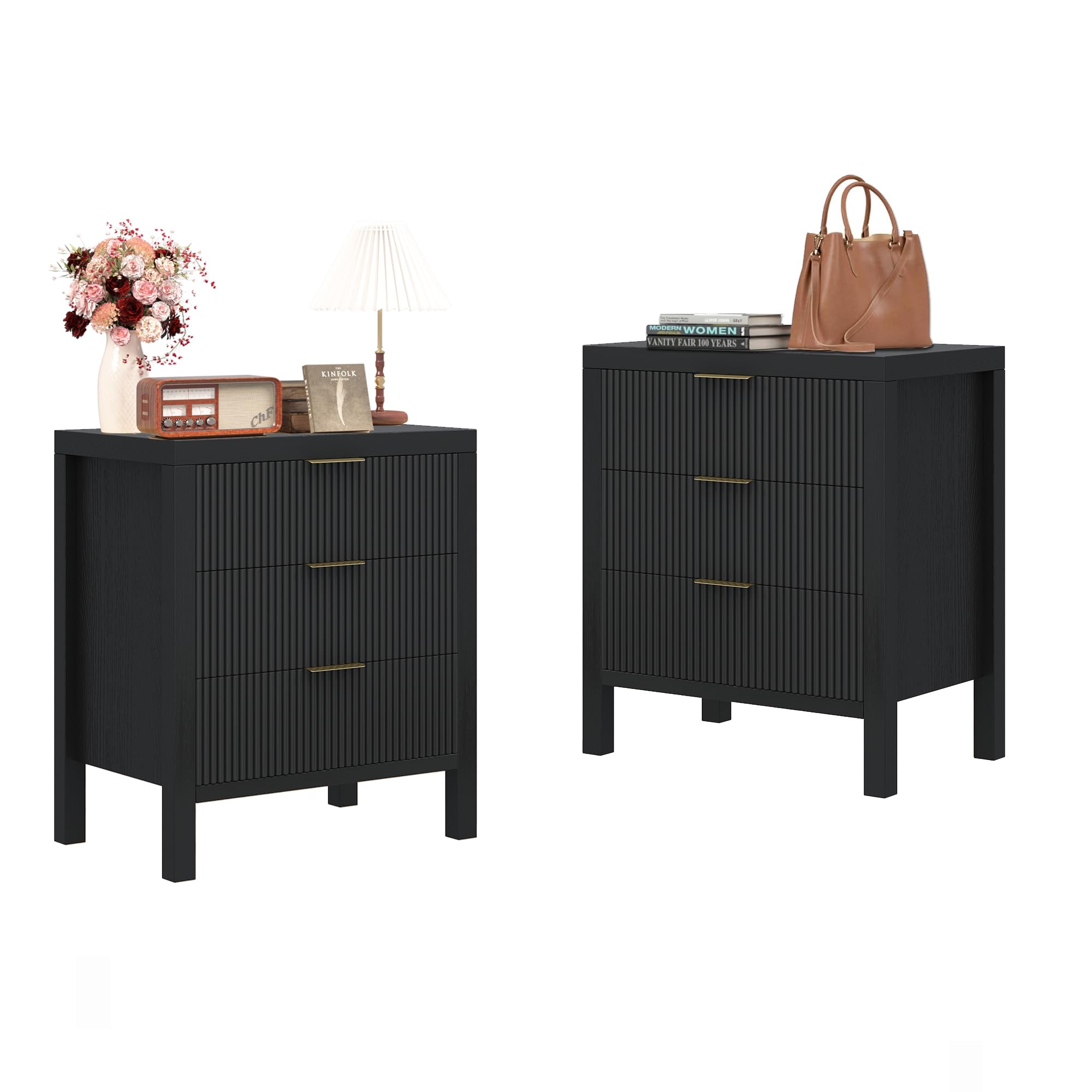 JZXSHD Nightstand Set of 2, Dresser and Nightstand Sets, Bedside Tables, Mid Century Nightstands with 6 Wide Drawers for Bedroom, Kids’ Room, Hallway,