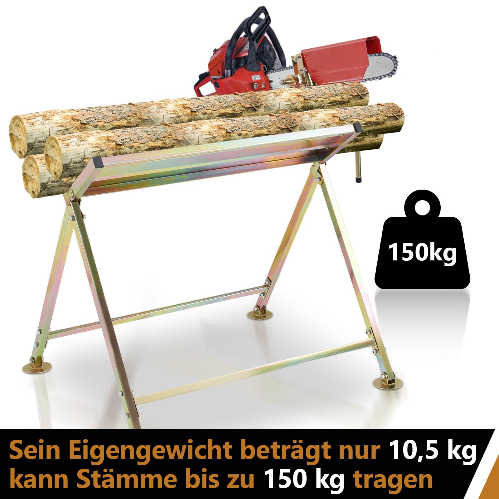 Daromigo Mantigositeen Chevalet de sciage pliable en bois galvanisé, support et denture pour bois de chauffage et tronçonneuse, capacité de charge jusqu'à 150 kg