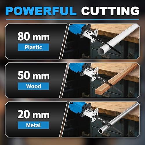 Miniatura 4 de Sierra Recíproca Inalámbrica, 3500 RPM Sierras Eléctricas con 4 Cuchillas y 2 Baterías, Cambio de Cuchilla sin Herramientas, Sierra de Mano Ligera,