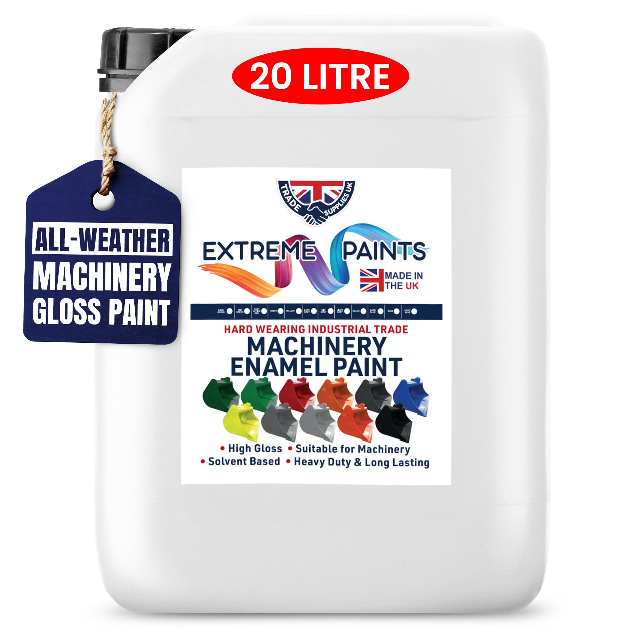 TRADE SUPPLIES UK - Extreme Paints Heavy Duty Machinery Enamel - Gloss Finish for Metal and Wood - PARENT (Black, 20 Liters)