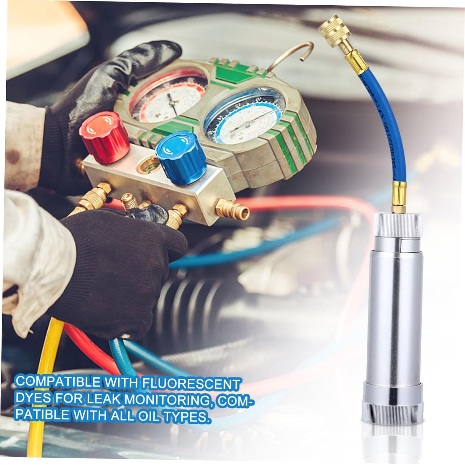 SOLUSTRE Car Air Conditioner Oil and Dye Injector Kit Easy Hand Turn Filler for Automotive Systems