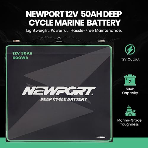 Miniatura 2 de Batería marina de ciclo profundo Newport de 12V50Ah, resistente y sellada AGM, ligera, compatible con motor de arrastre