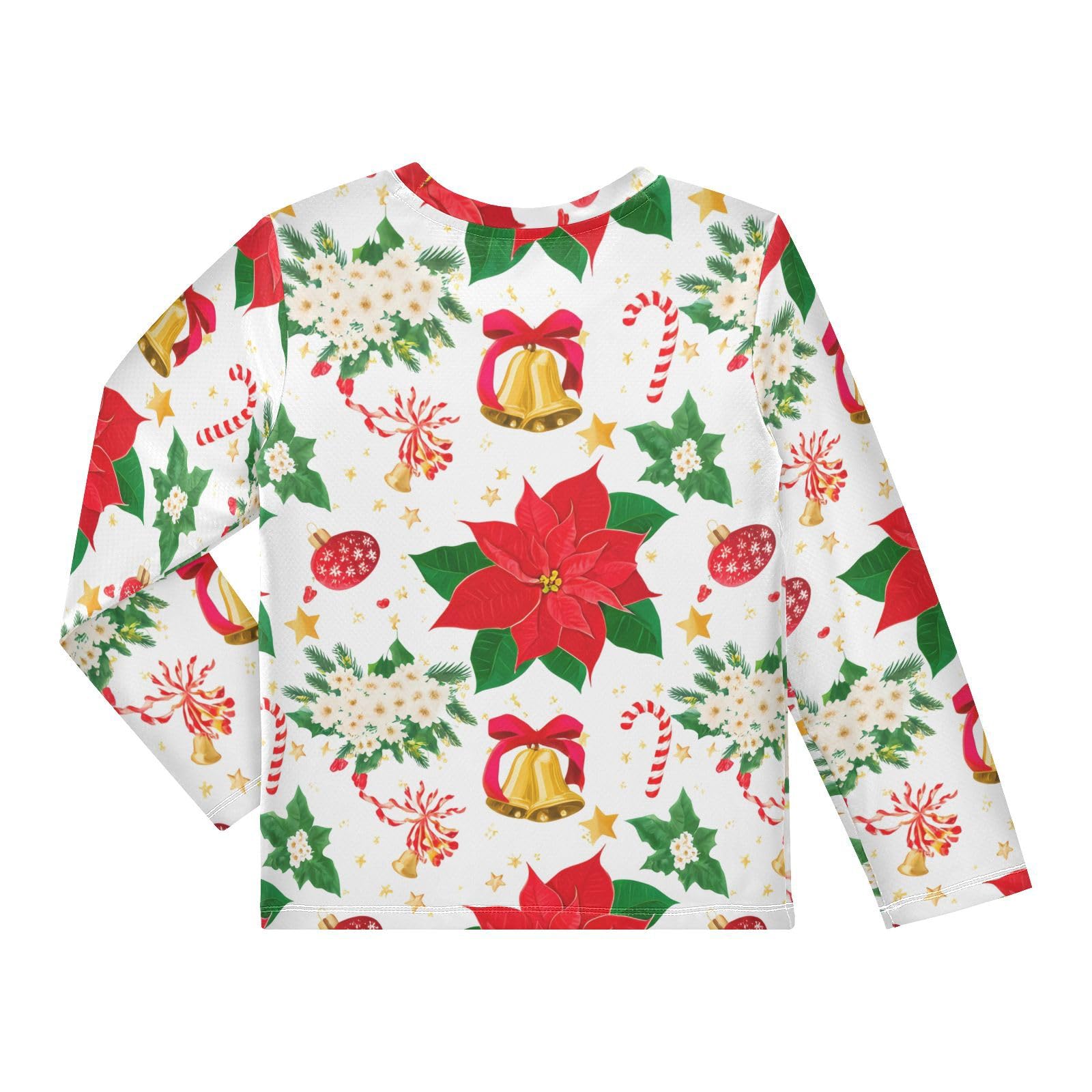 DOMIKING Bell Candy Star White Boys Long Sleeve Rashguard Shirt Kids Quick Dry Swim Shirt for Beach Pool Sport 9-10T