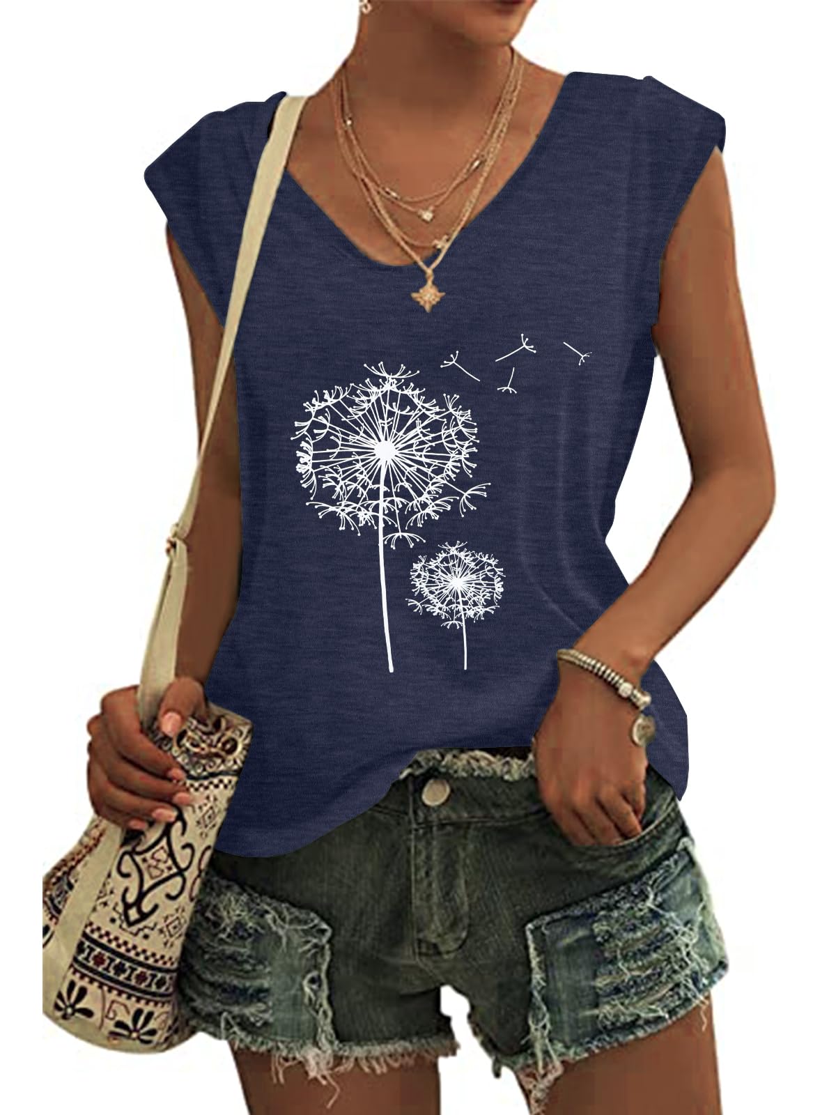 Bellcoco Womens Graphic Tank Tops Summer Spring Casual V Neck Cap Sleeve Tops Loose Fit Basic Tees Shirts Blouse