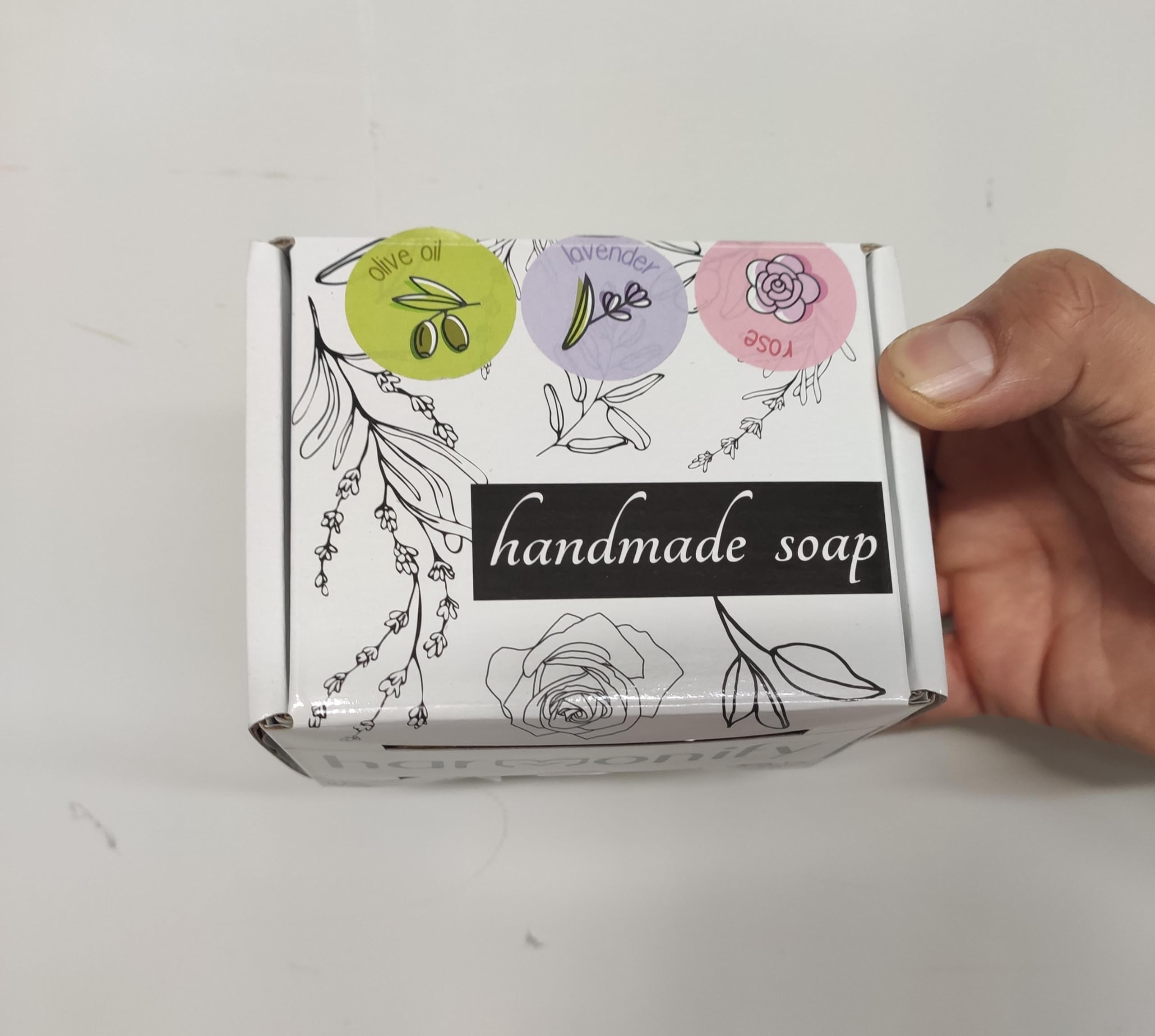 All Natural Set of Soap Bars, Rose, Lavender, Olive Oil with Wooden Soap Dish, Assortment of Natural Hand-Made Soaps, Made in Europe