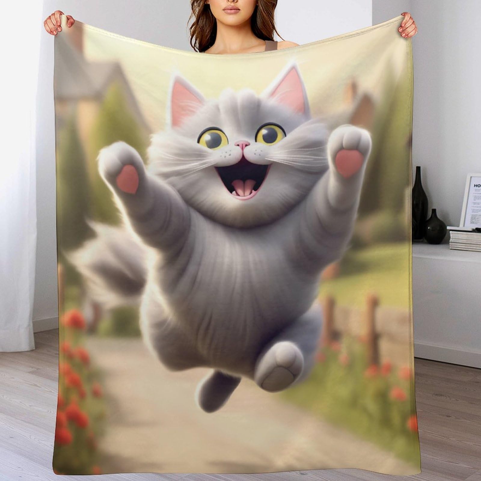 Couverture polaire chat mignon pour un canapé chaleureux en hiver 180x200cm