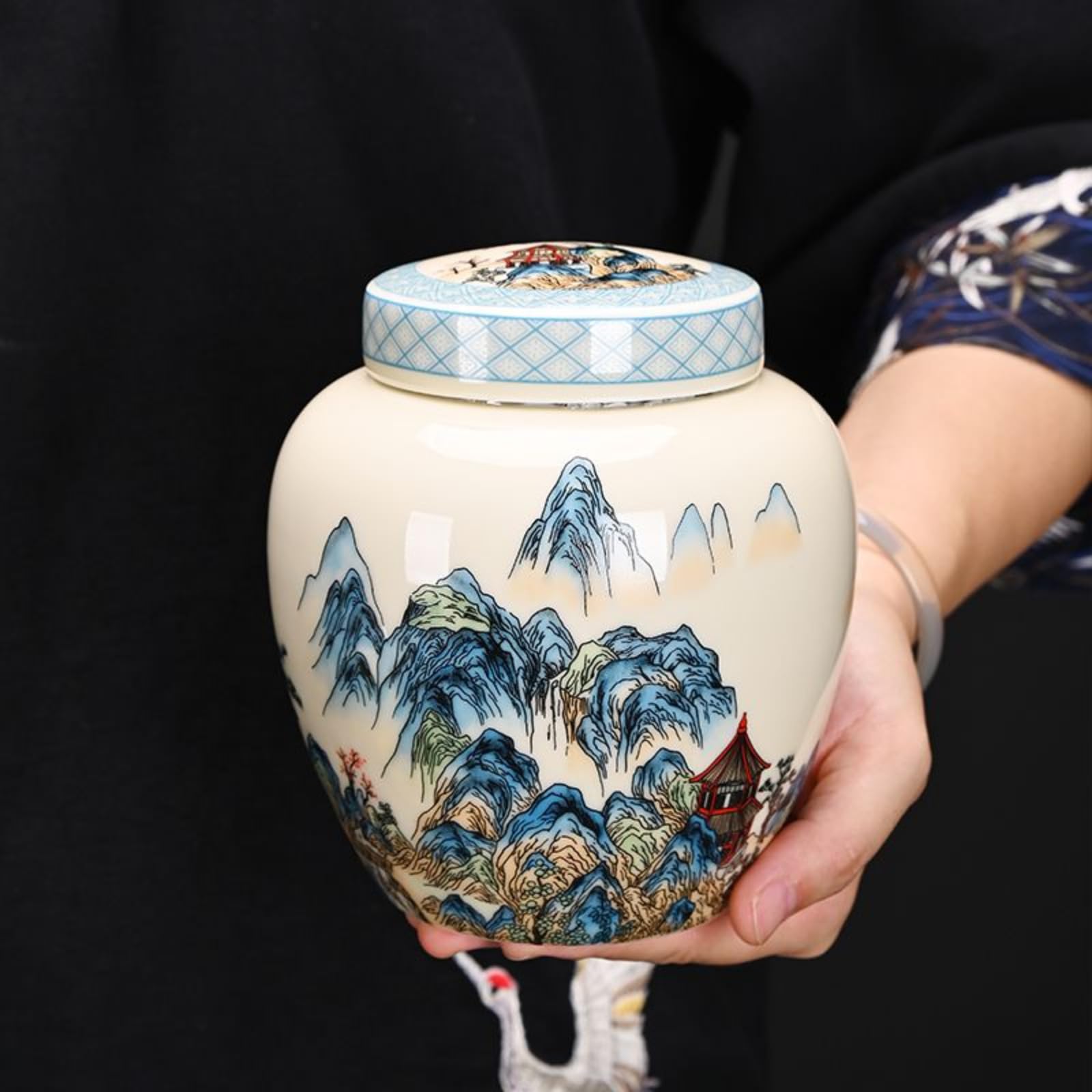 Boîte à thé en céramique 1100 ml pour conservation et service du thé chinois