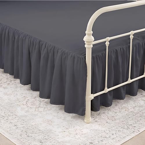 KRISHNA Falda de cama con volantes y esquinas divididas, tamaño individual, 100% microfibra, calidad de hotel, falda de cama de 10 pulgadas con