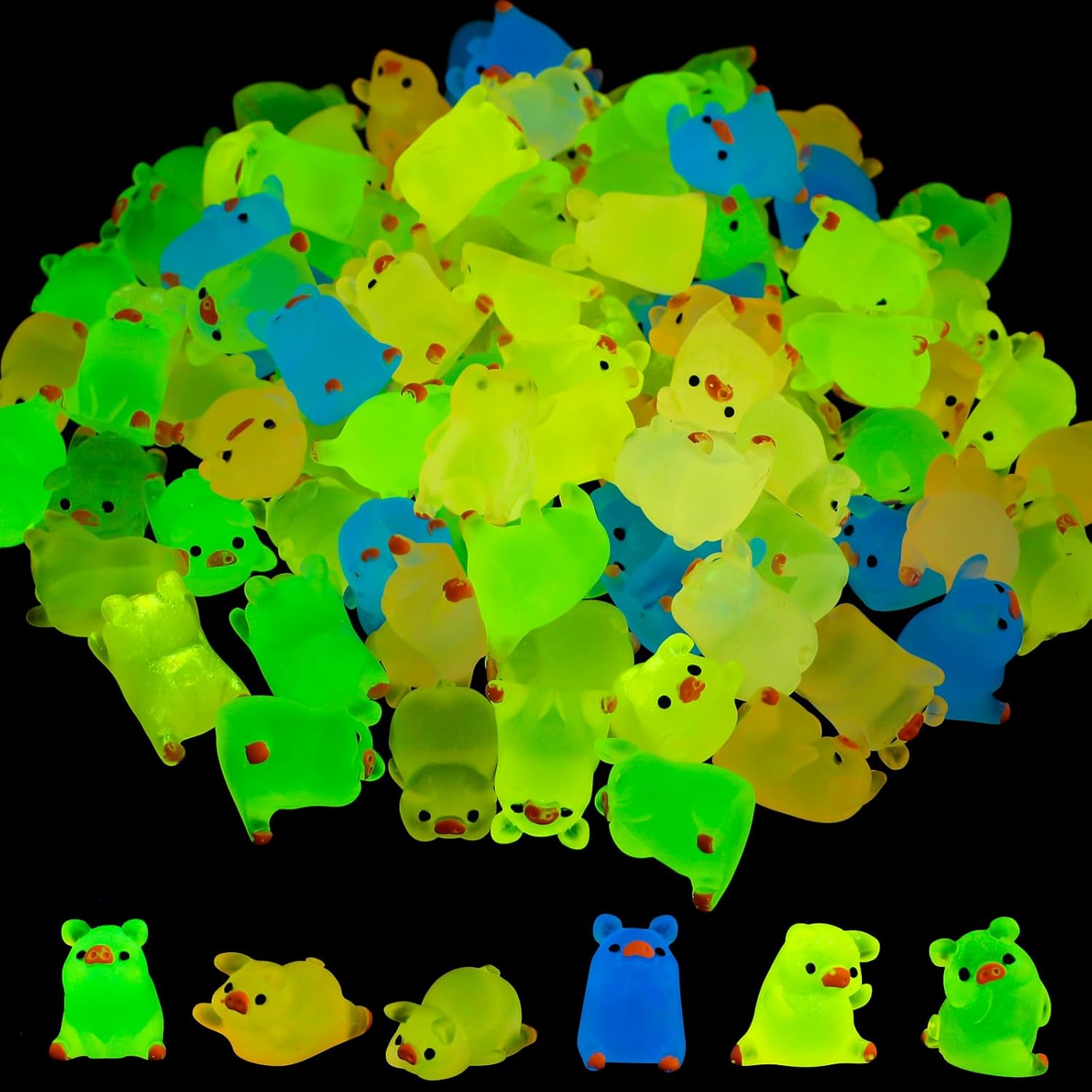 Fuyamp 100 Pieces of Mini Resin Luminous Pig in The Dark Tiny Pig Luminous Mini Portrait Mini Fairy Garden DIY Christmas Birthday Party Ornament Accessories Charms Party Favors