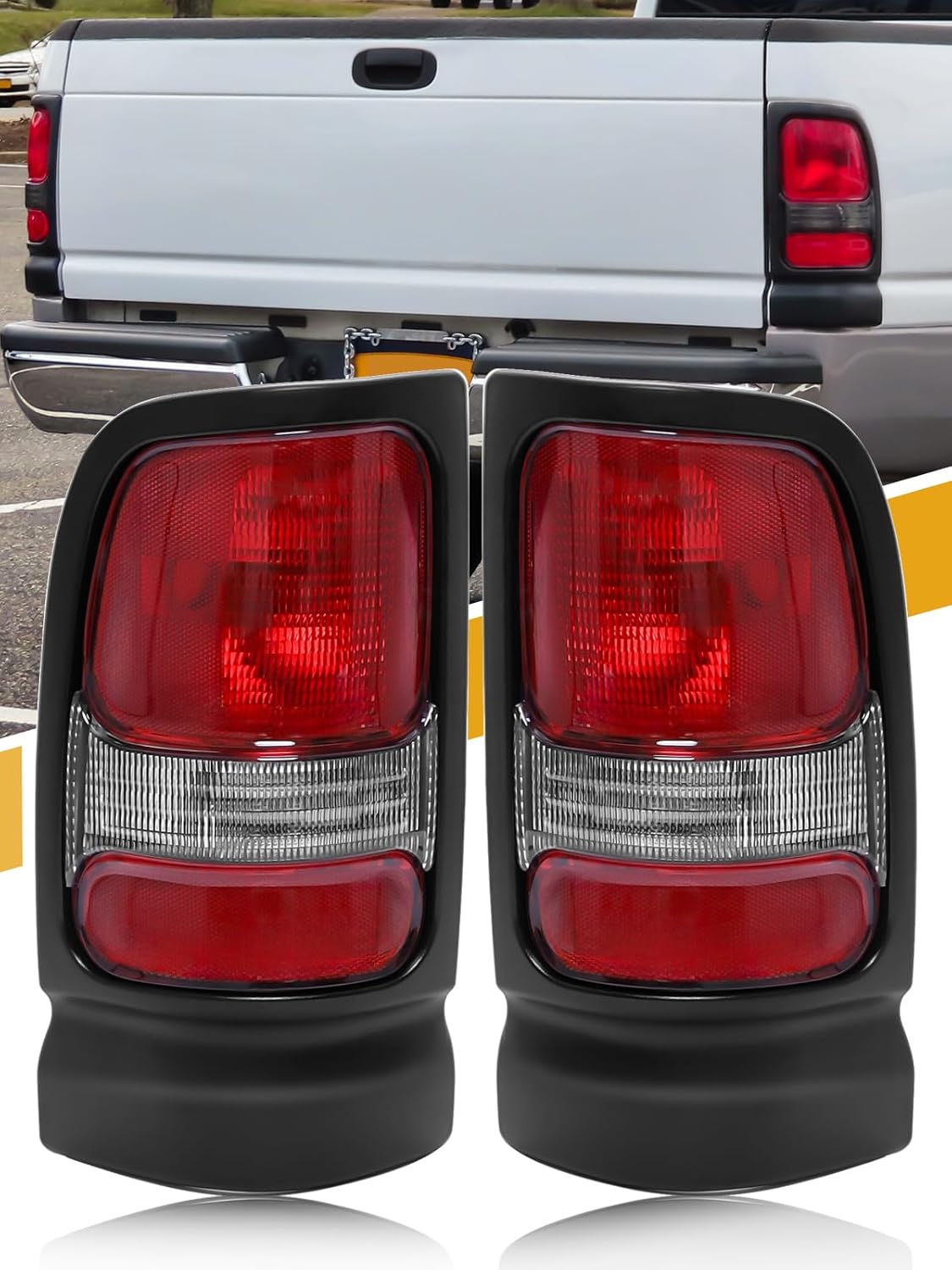 Tail Light Assembly Compatible with Dodge RAM Pickup 1500 2500 3500 1994-2001 1994 1995 1996 1997 1998 1999 2000 2001, Factory-OE-Style RAM Rear Lamp, W/O Bulb, Driver and Passenger Side, Pair