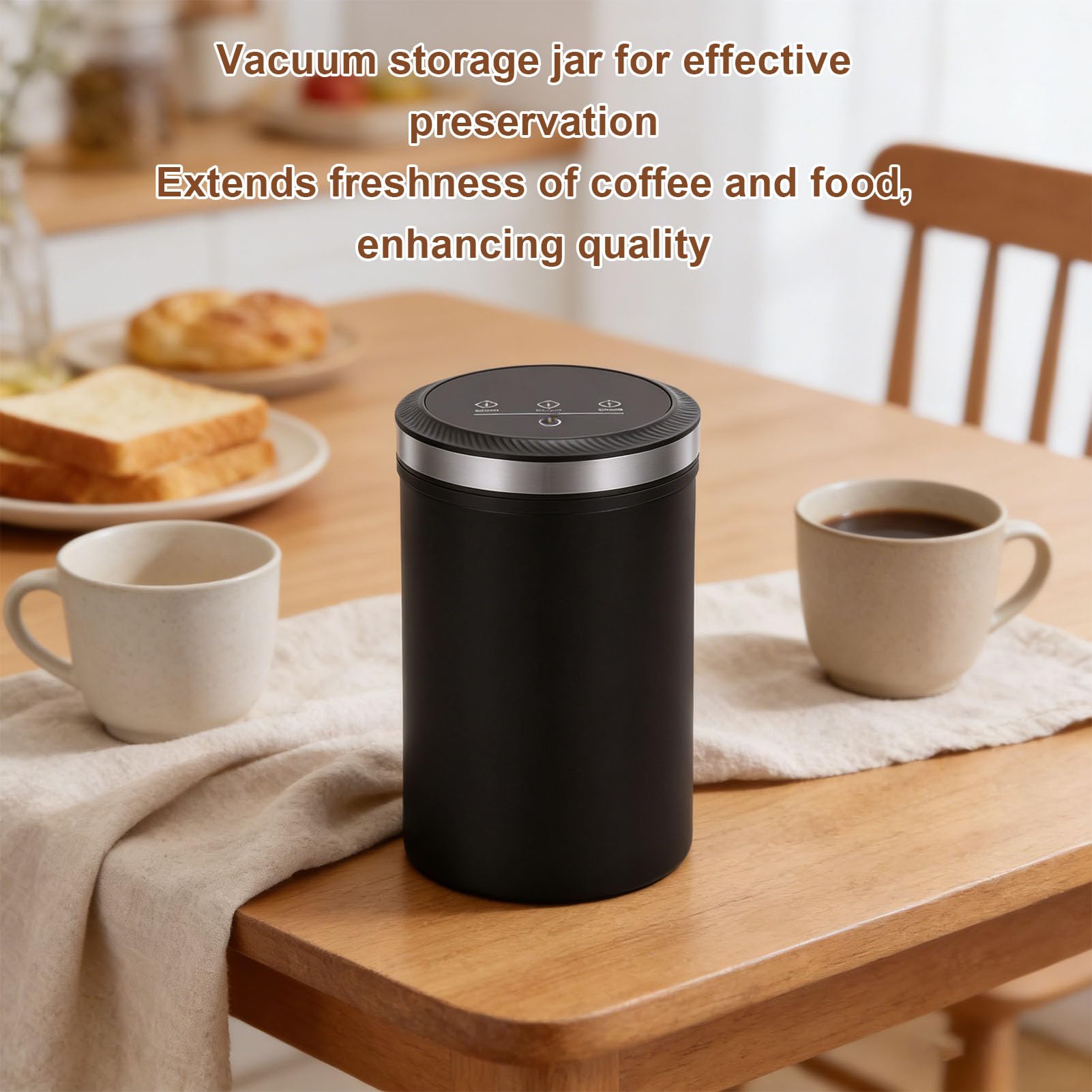 AUNMAS Vakuum-Kaffeekanister, Luftdicht, Digitalanzeige, USB, Automatische Aufladung, Edelstahl-Lebensmittelaufbewahrungsbehälter für Zucker, Gemahlenen Kaffee, Bohnen, Tee, Zucker