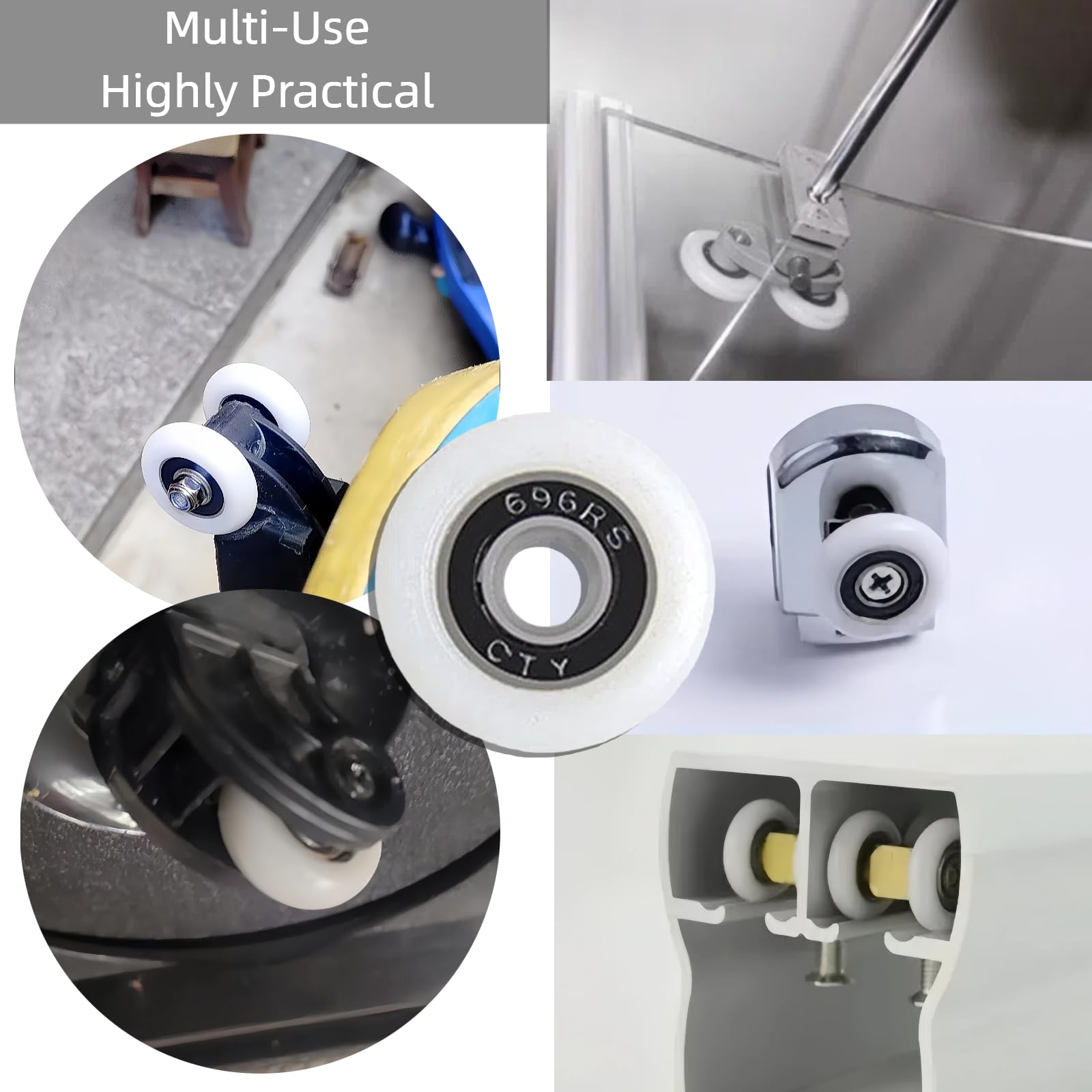 12 Kit Shower Doors Pulley with Screws,Curved Shower Doors Pulley,19mm Shower Door Wheels,Bathroom Door Wheels Replacement for Bathroom,Hotel - Image 3
