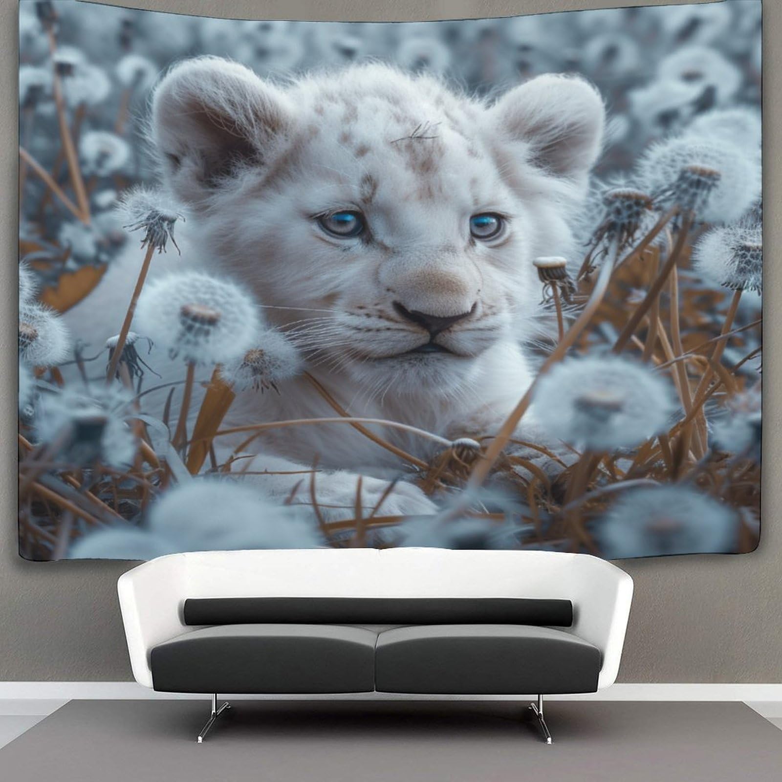 kaiyun 70cmx100cm Tapestry Cute White Lion Tapestries Animal 3D Printing Wall Hanging Home Decorations
