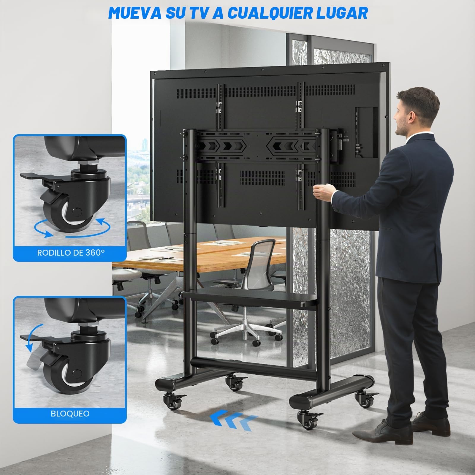 RFIVER Soporte TV con Ruedas para TV de 50-86 Pulgadas hasta 68 kg | Soporte TV Pie con Balda, Altura Ajustable, Soporte TV Suelo Carrito TV montaje sencillo, VESA Máx 800x600mm