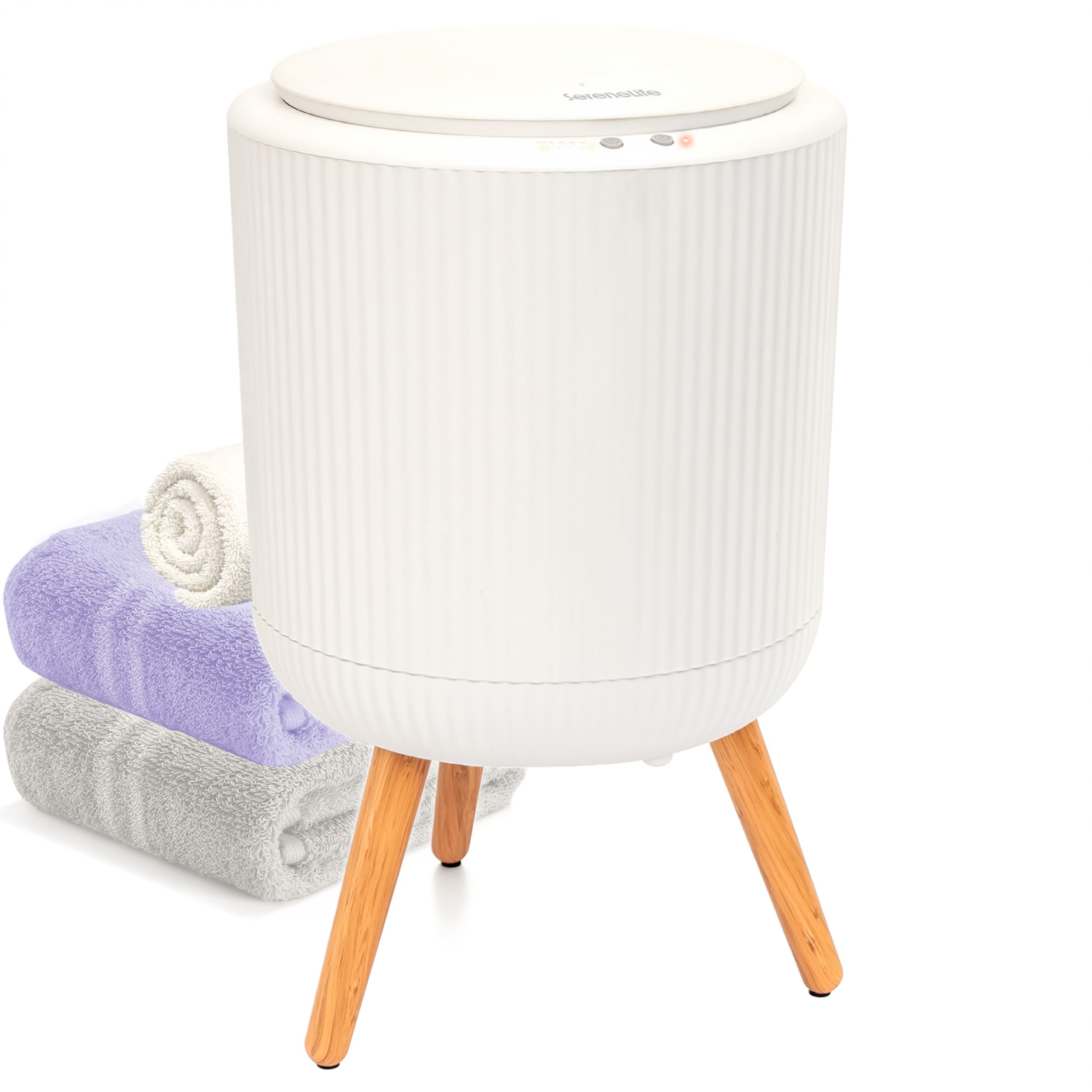 SereneLife Scaldasalviette Elettrico Bagno Autoportante, Scaldasalviette Elettrico 46 cm, Capacità 12 L, Timer Integrato, Dischi Aroma, LED, per Asciugamano, Accappatoio o Coperta, Grigio