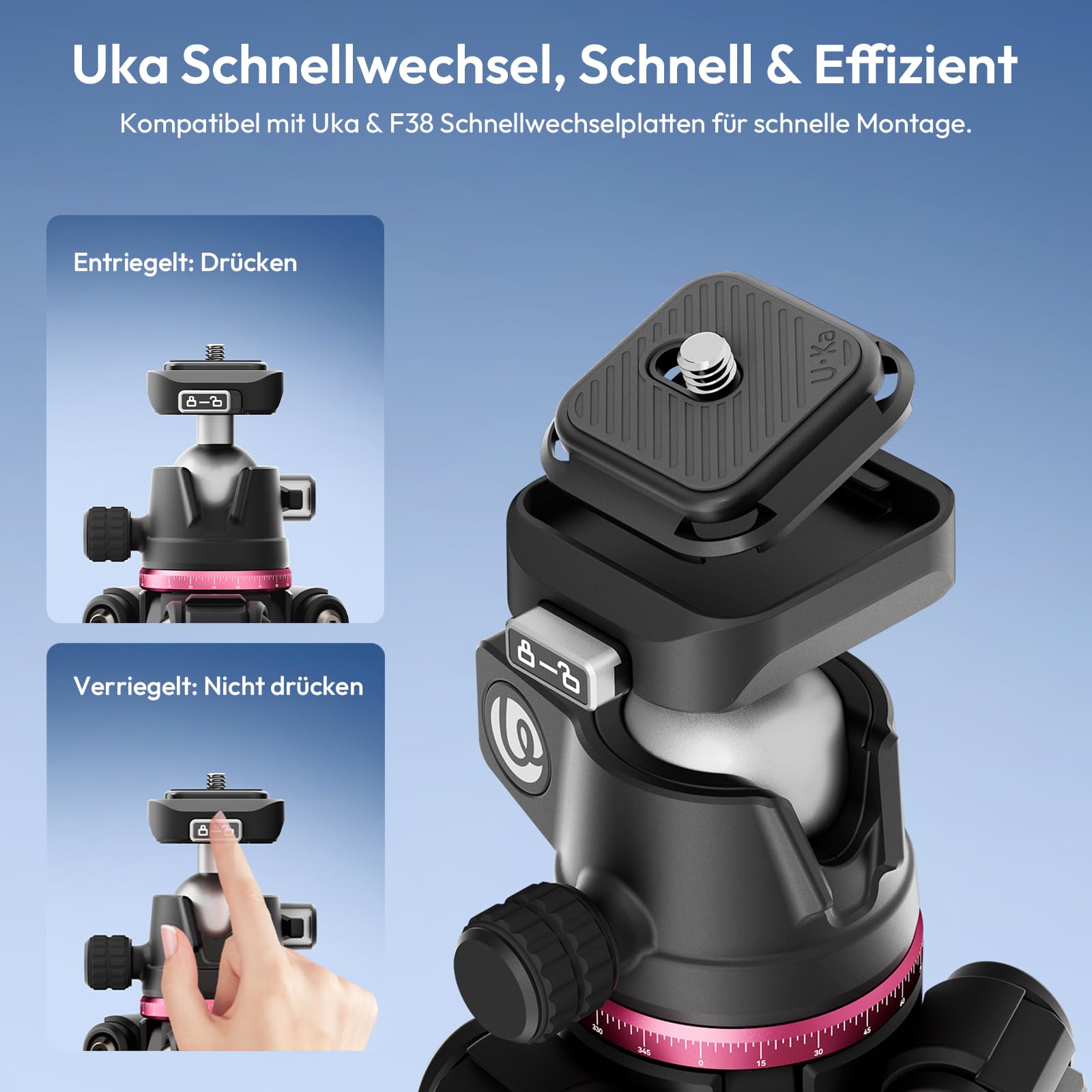 ULANZI TZ01 Carbon Stativ Kamera 160cm, Abnehmbare Mittelachse als Mini Stativ, 360° Kugelkopf mit Handyhalterung, kompatibel mit Uka & F38, 1,1kg Leichtes Reisestativ für DSLR Smartphone Vlog
