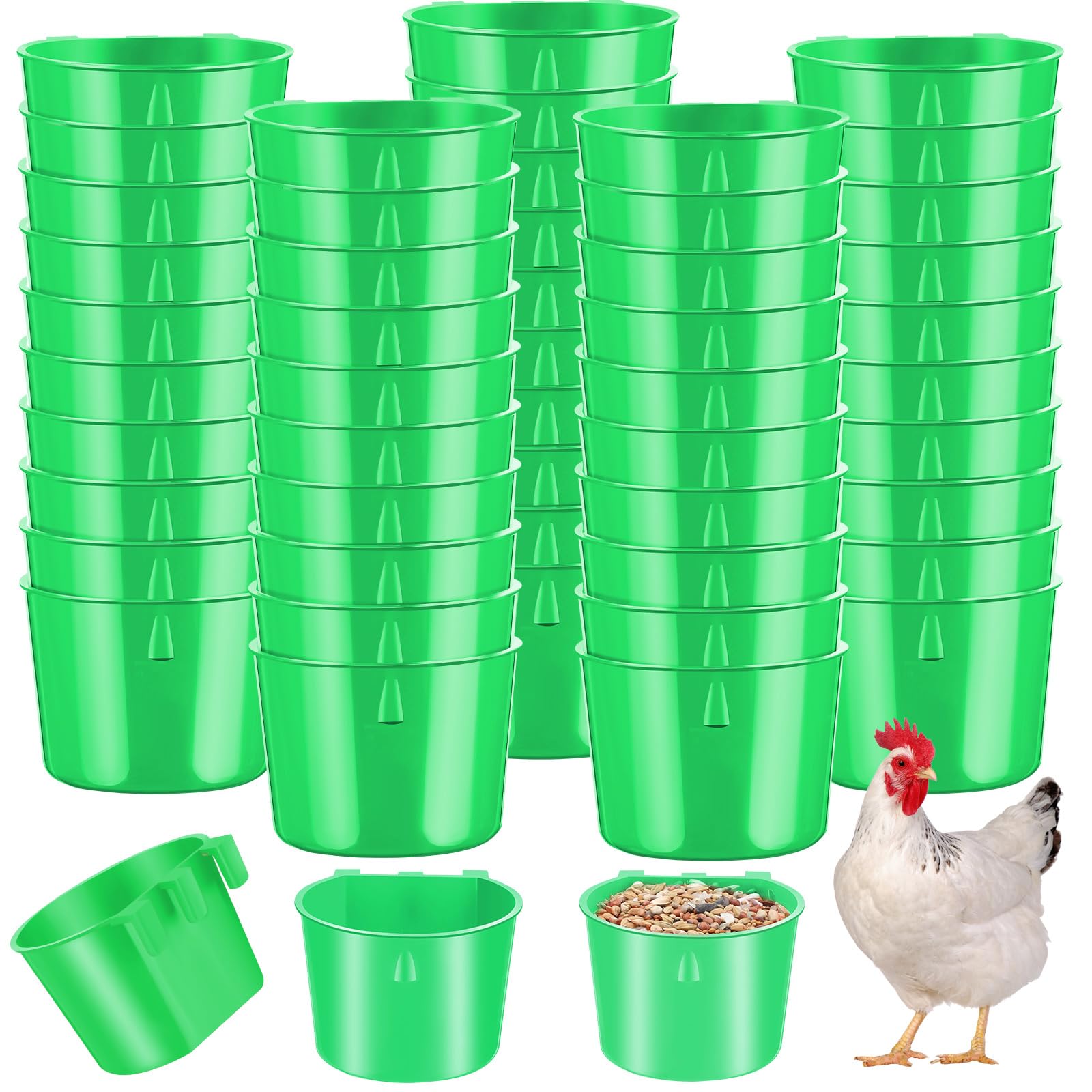 Lot de 60 mangeoires en plastique à suspendre pour oiseaux - 236,8 g - Abreuvoir à poulet à suspendre - Pour gibier à oiseaux - Perroquet - Perruche - Volaille (vert)