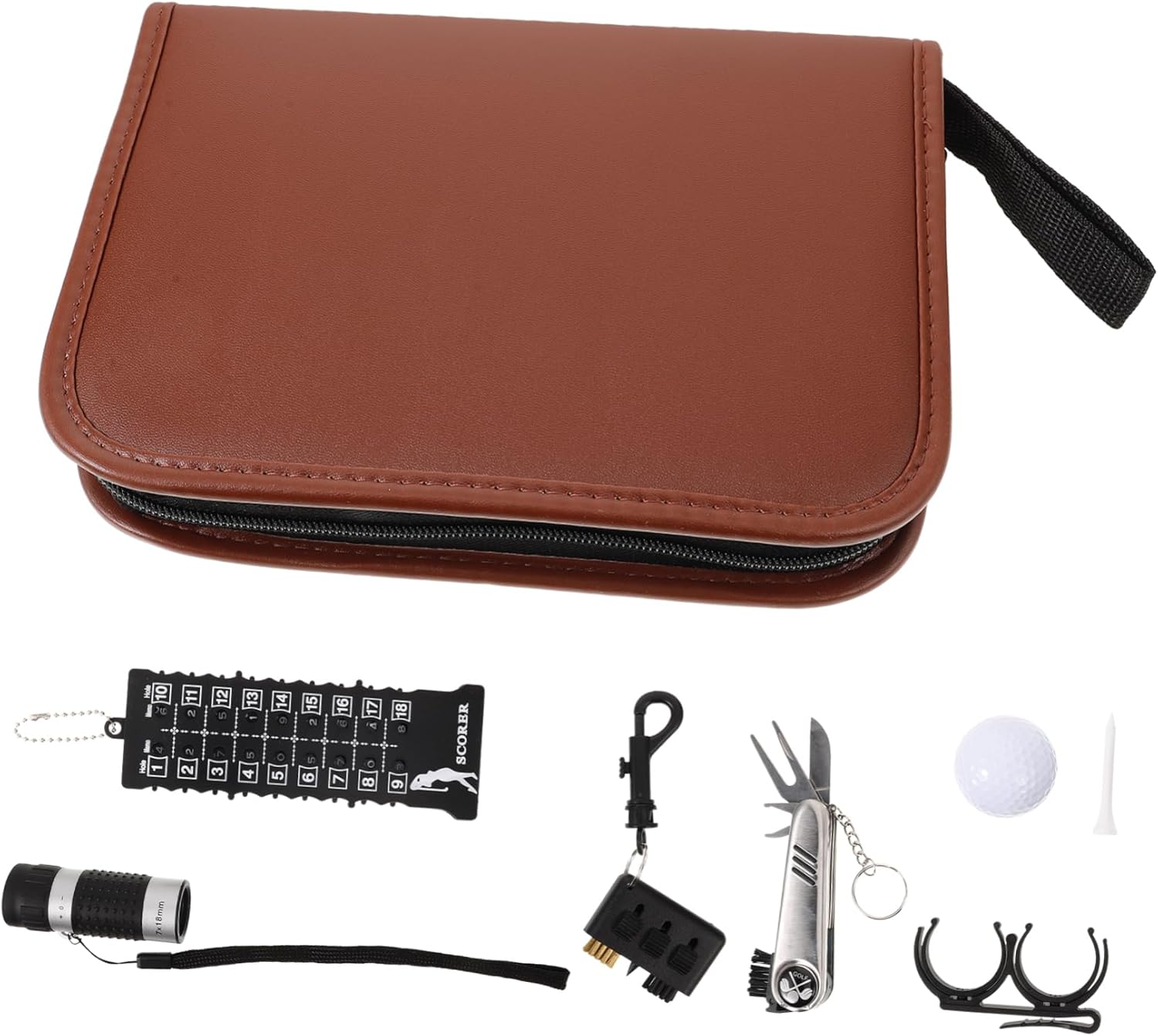 Mikikit 1set Golf Tool Set Bag of Golf Accessories Training Set Cleaning Brush Tee Scorers Pouch for Professionals Casual Golfers