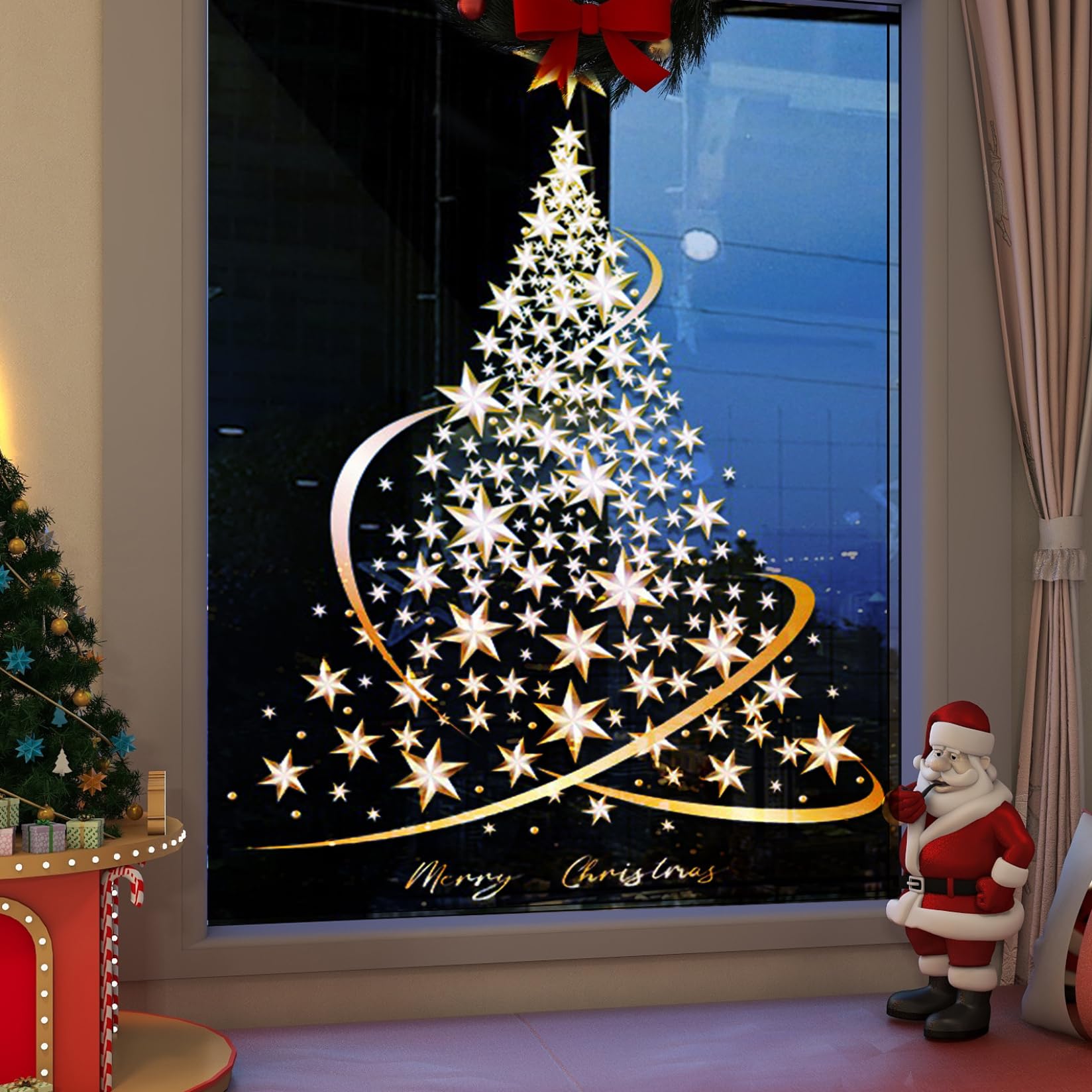 Adesivi per finestre con silhouette di casa e albero di Natale – Decorazioni in vinile elettrostatico riutilizzabili - Italia