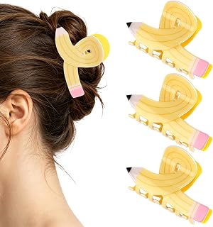 Hair Claw Clips, 3 Pack Cute Pencil Shaped Non Slip Hair Clips for Women Girls, Large Aesthetic Jaw Clips for Thick & Thin Hair, Back to School Teacher Hair Accessories for Daily, Work, Party