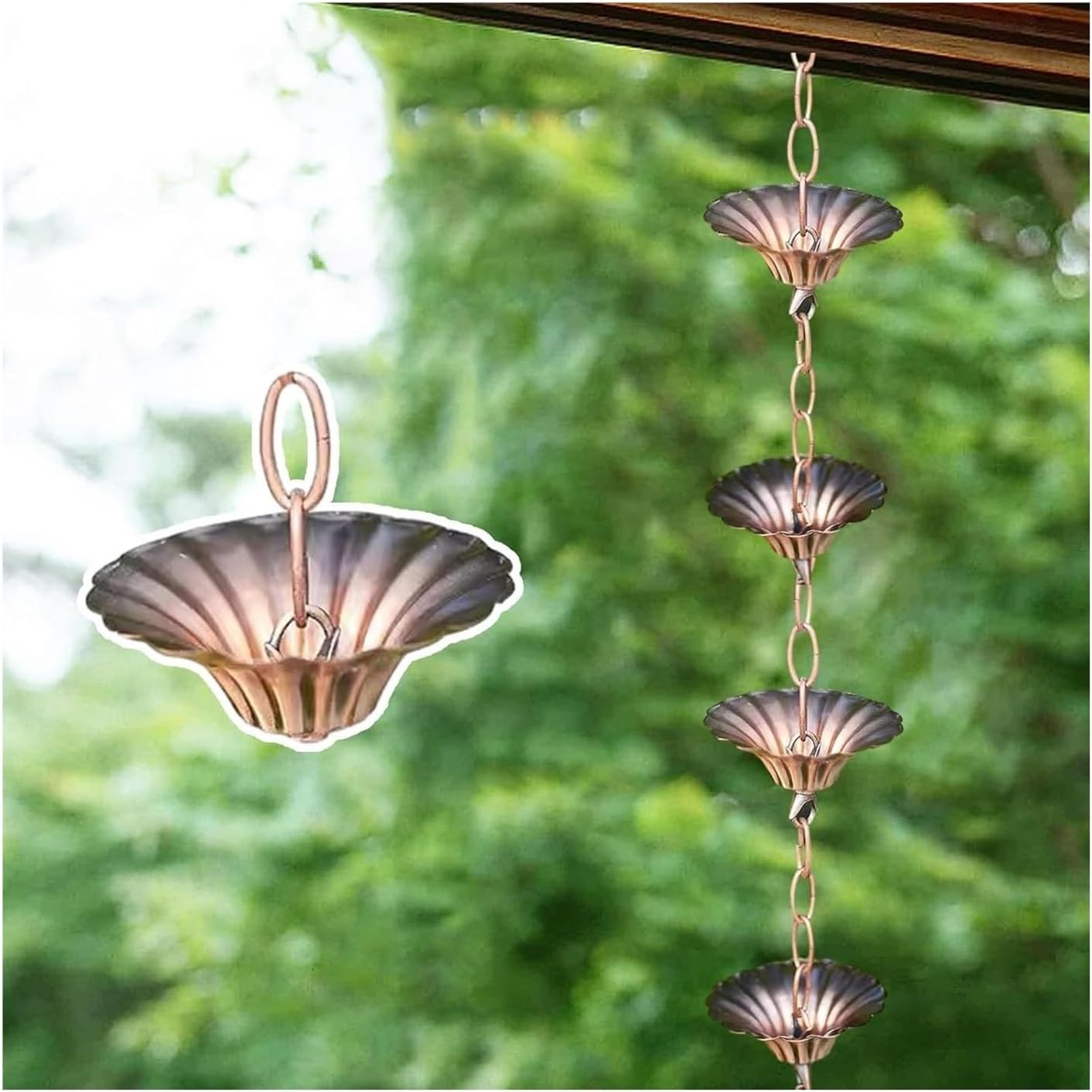 Rain Chains，Decor Rain Chain ， Rain Chain,Rain Catcher Chain Japanese for Outdoor Decor, Thick Iron Flower Cups Rain Catcher Diverter(Style7,2.6m/8.5ft)