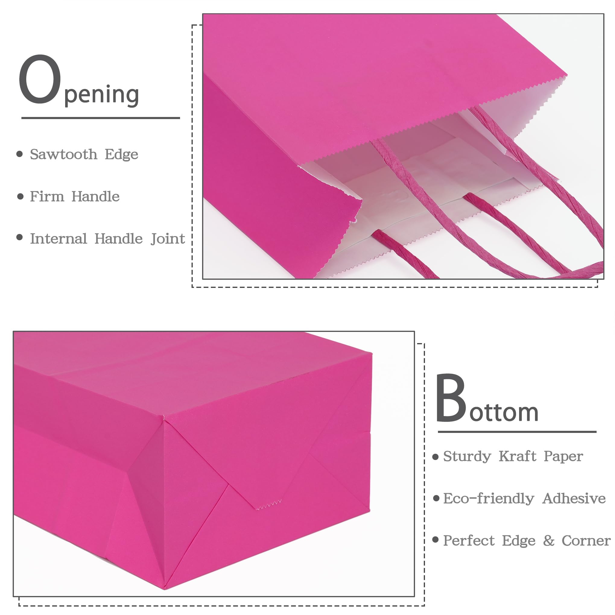 AZOWA Hot Pink Gift Bags Small Kraft Paper Bags with Handles (21 x 13 x 8 CM, Magenta, 25 Pcs), S (Pack of 25) - Image 4