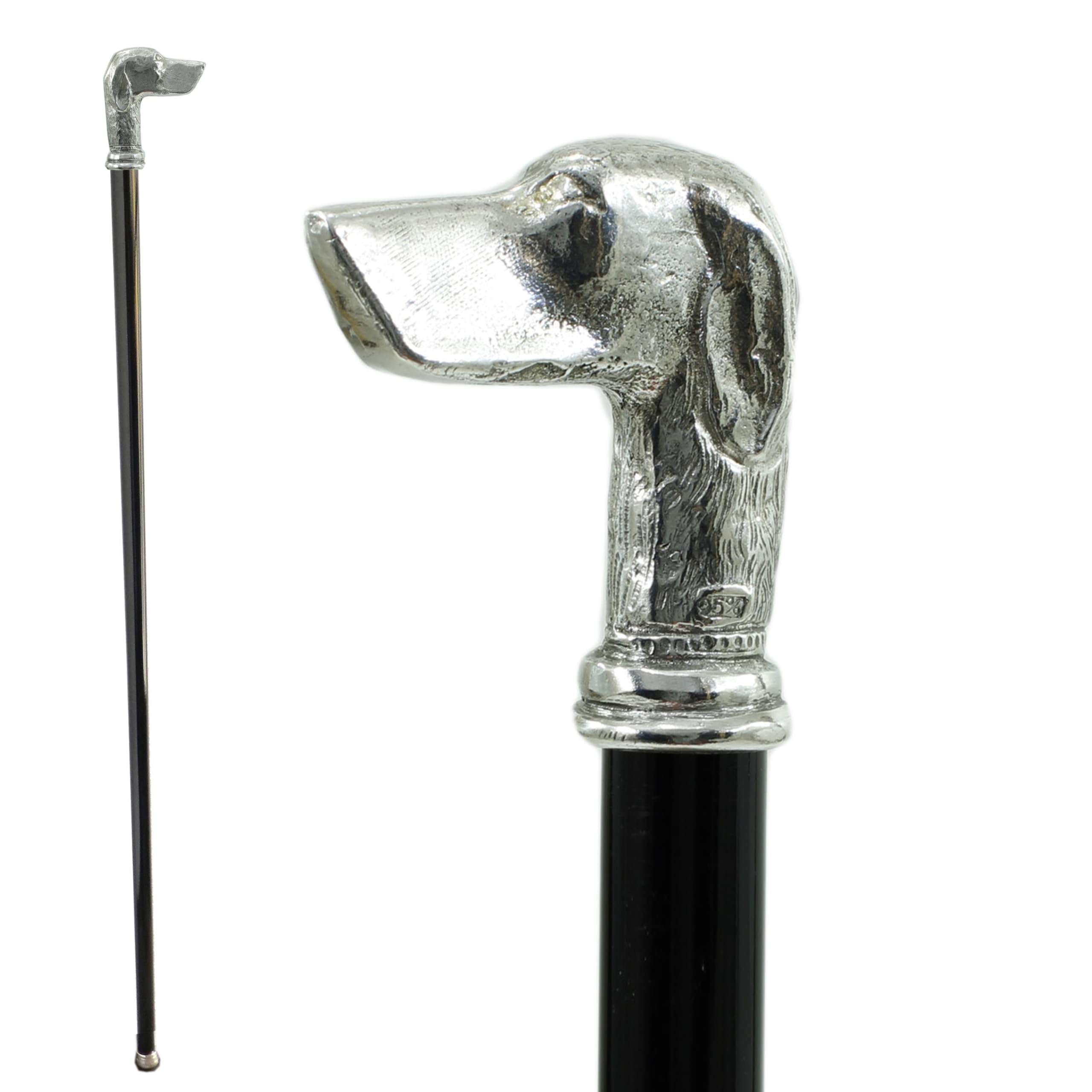 Bastón para caminar, perro puntero, personalizable en color, longitud y punta, (haya negra (N))