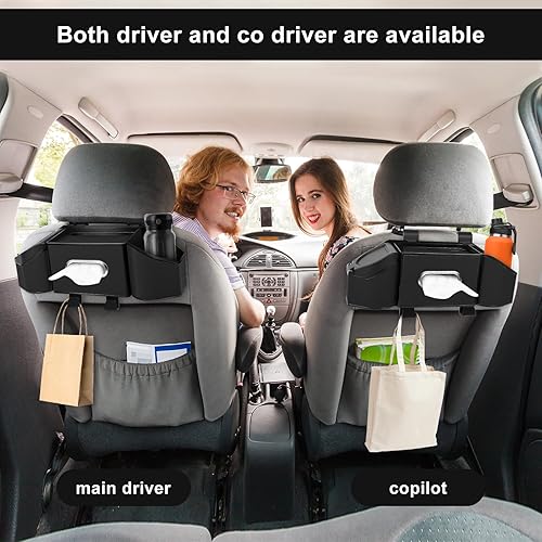 Miniatura 8 de Organizador de respaldo de asiento de automóvil 7 en 1 con portavasos, caja de pañuelos, cubo de basura y ganchos, organizador de almacenamiento