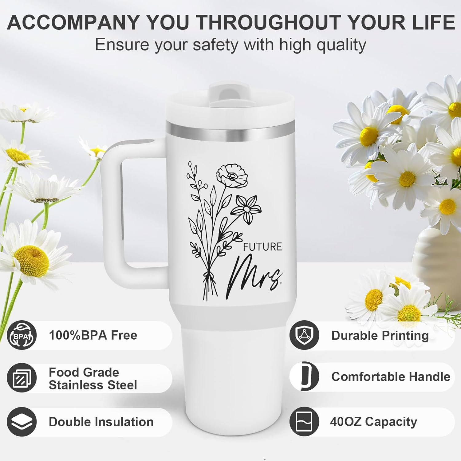 Bride to Be Gifts - Bridal Shower Travel Mug for Future Mrs, Bride Tumbler Cup with Straw and Lid for Wedding Anniversary, Bachelorette Party - Image 3