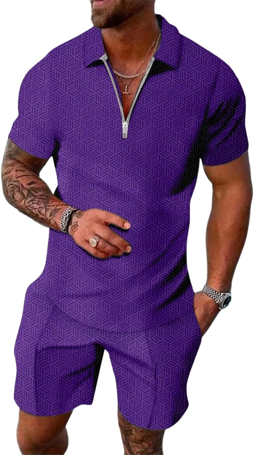 Men Short Sets Outfits 1/4 Zip Golf Polo Shirt Matching Casual Shorts Loungewear Fashion Summer 2 Piece Tracksuits