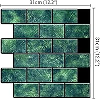 Vista 3 de Mosaicowall Azulejos 3D autoadhesivos para cocina, baño y tocador, 10 hojas de azulejos verdes para salpicar y pegar en muros, paneles de pared
