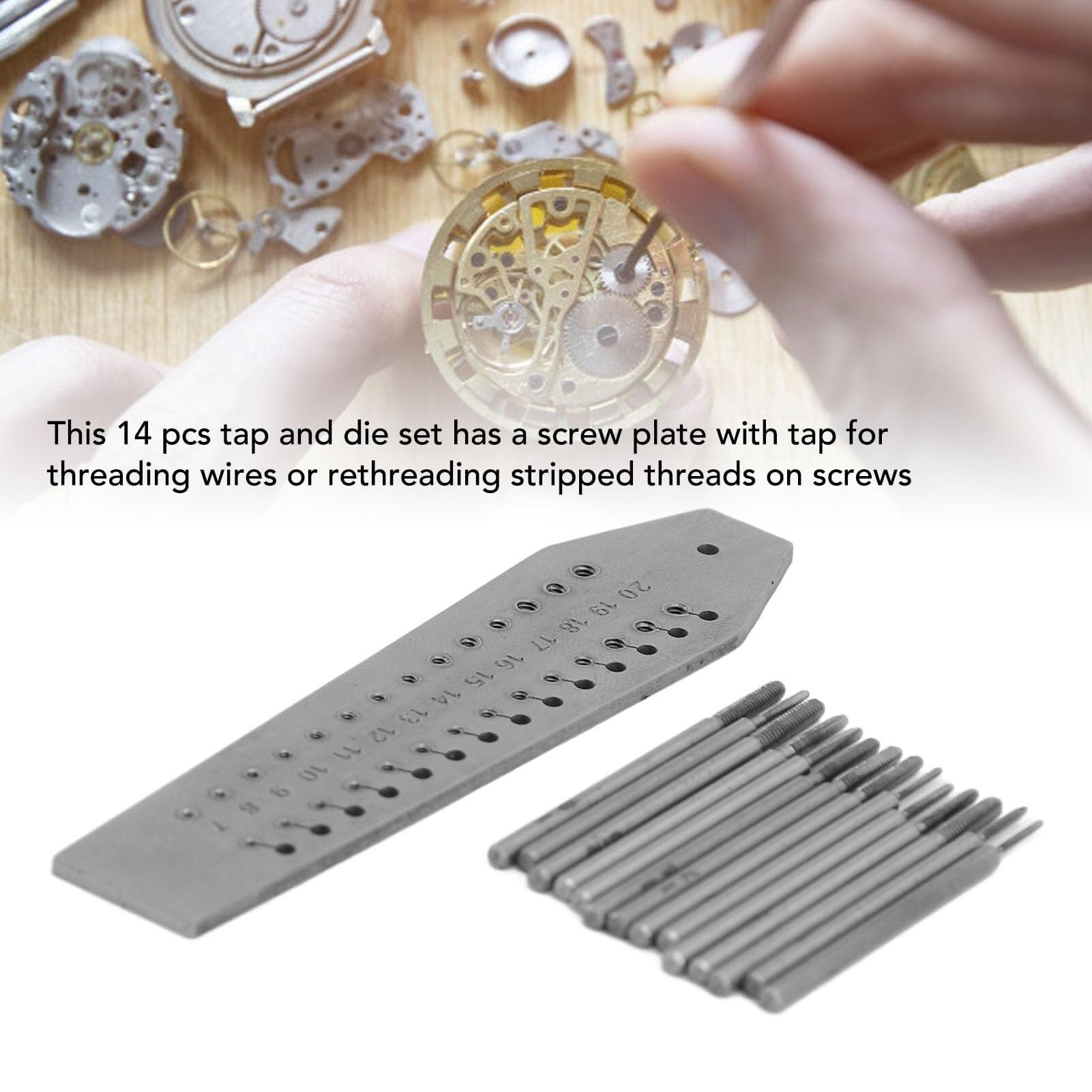 kit riparazione orologi Set Di Maschi E Filiere In Miniatura Da 14 Pezzi Per La Creazione Gioielli Riparazione Orologi, 0,7 Mm - 2, Struttura In Metallo Premium attrezzi orologiaio