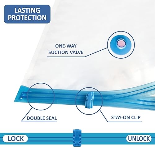 Miniatura 6 de Cozy Essential 8 Jumbo Vacuum Storage Bags, Space Saver Bags Compression Storage Bags for Comforters and Blankets, Pillow, Bedding, Vacuum Sealer