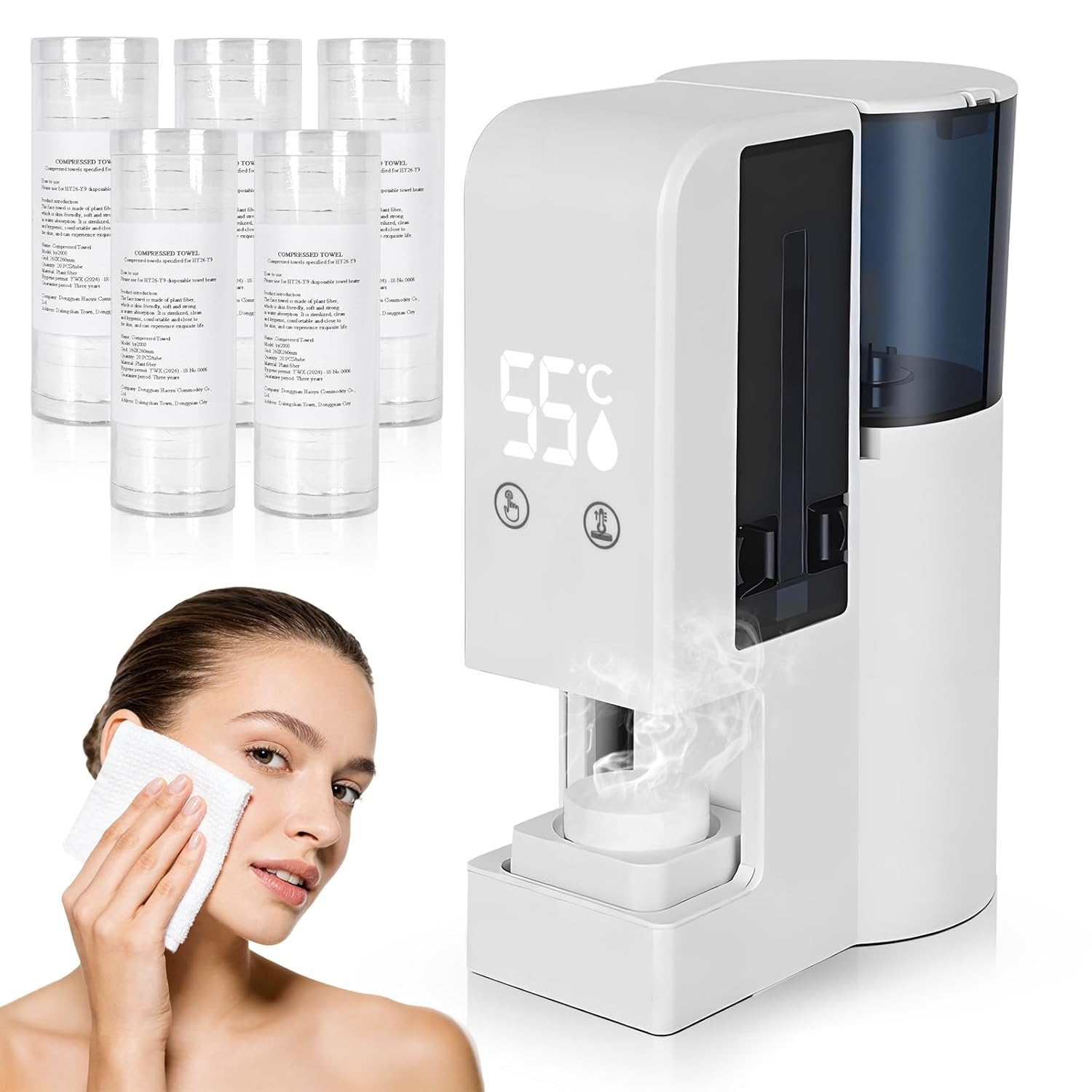 Hot Towel Dispenser,Upgraded Automatic Hot Face Towel Warmer Machine, 5s Instant Heat Facial Towel Warmer with 55°C (131°F) Voice Alert, Wall/Counter Use (100 Towels)