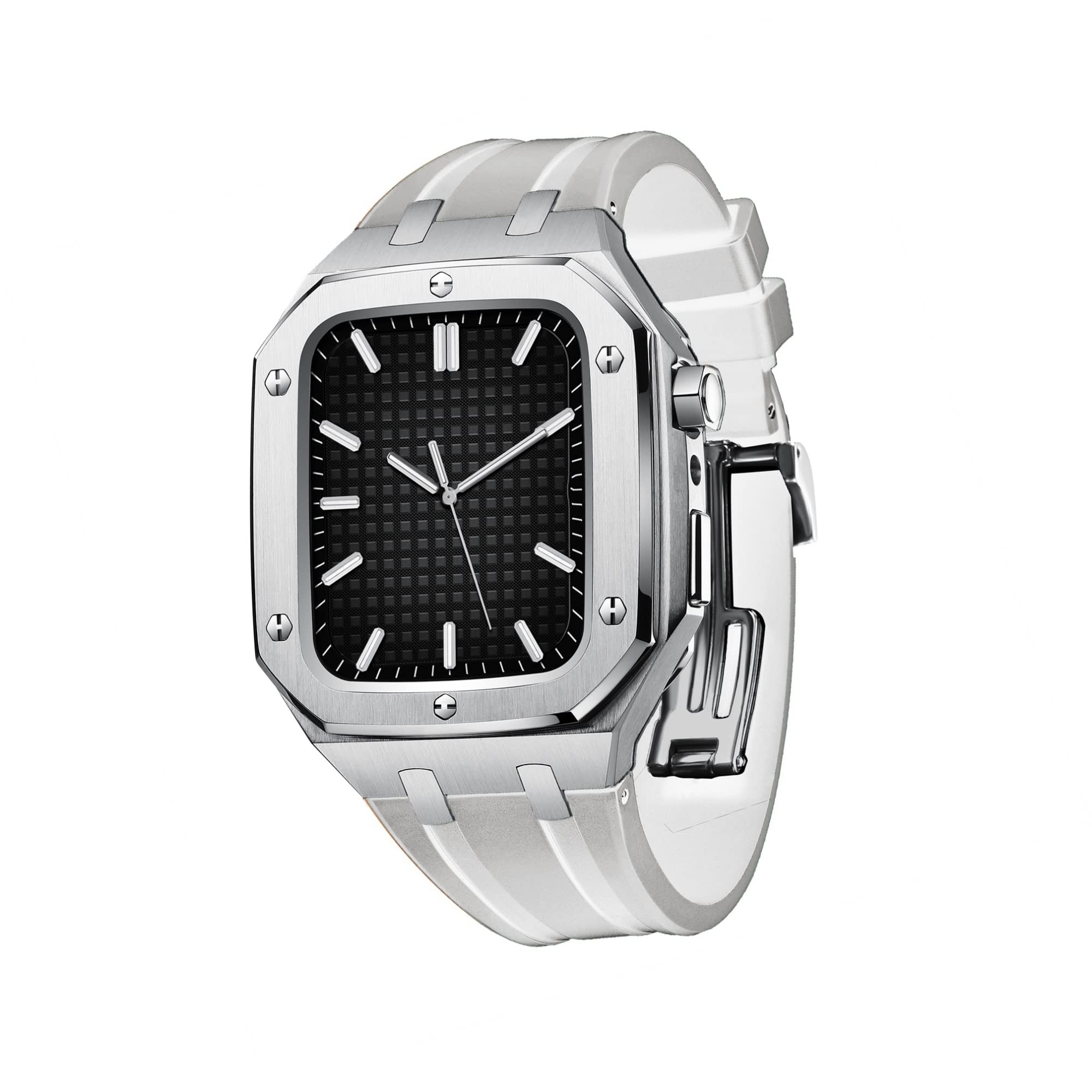 Switch Smart Watch Case per Band Mod Kit 45mm 44mm, cinturino in gomma (colore: bianco argento, dimensione: 44 mm per 6/5/4/SE)
