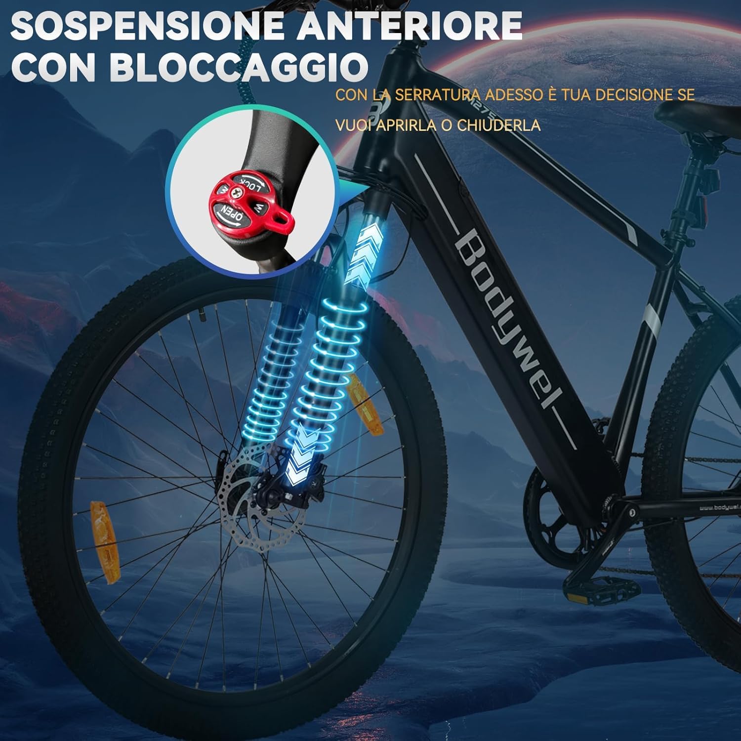 Bodywel M275 Bici Elettrica da Città da 27.5'' con Batteria Rimovibile da 36V 15.6Ah, Display LED, Autonomia Massima di 100km, Freni a Disco, Bicicletta Elettrica da Montagna per Adulti