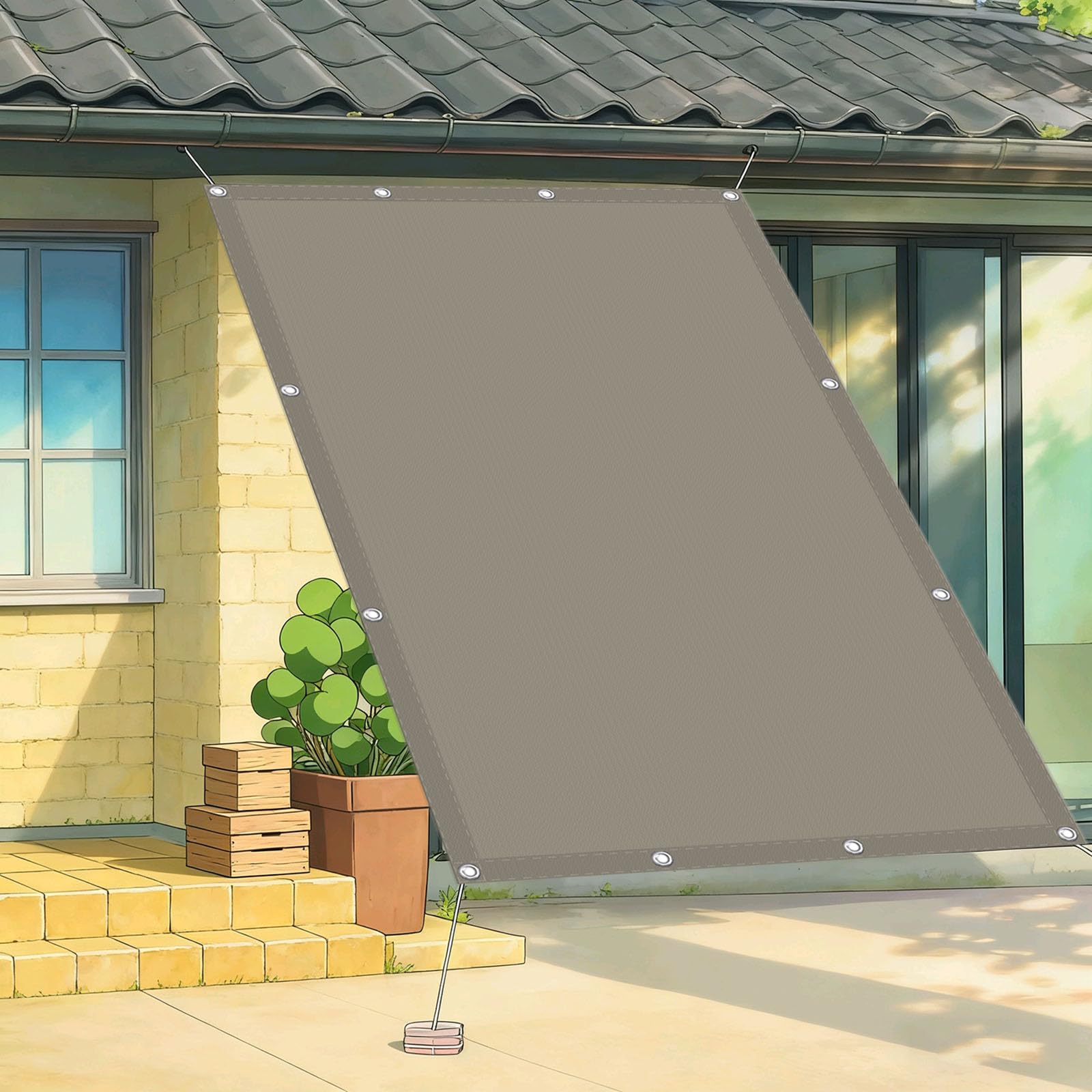 Voile d'ombrage rectangulaire 300 x 390 cm kaki avec cordes de fixation
