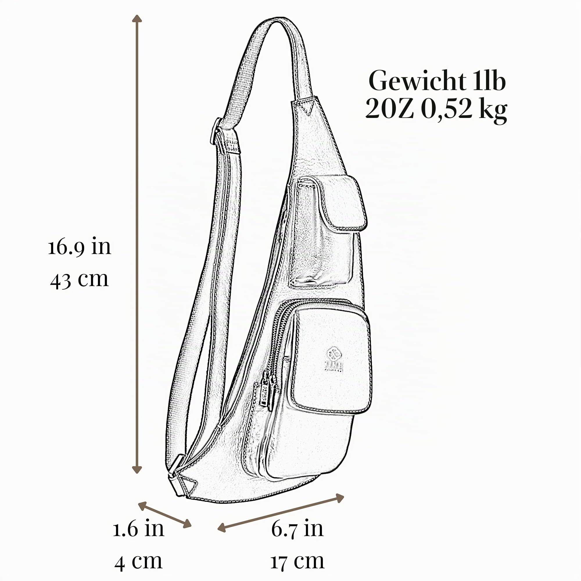 Time Resistance Brusttasche Leder - Damen und Herren Bauchtasche - Sling Bag - 100% Leder - Italienische Handwerkstradition