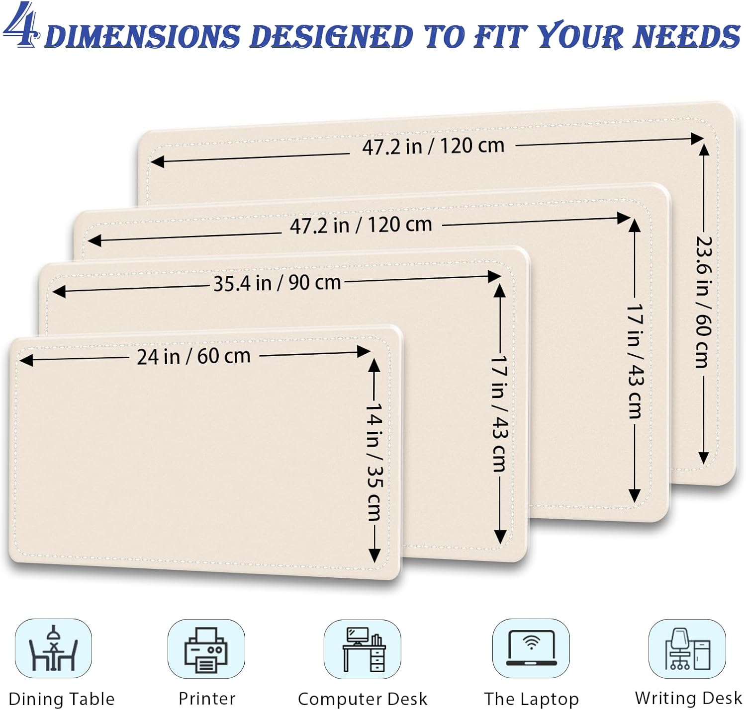 47.2 x 23.6 Large Desk Pad Mat - Non-Slip PU Leather Desk Mat, Large Mouse Pad, Computer Mat for Keyboard Mouse, Waterproof Desk Writing Mat, Desk Blotter Mat for Work (Apricot)