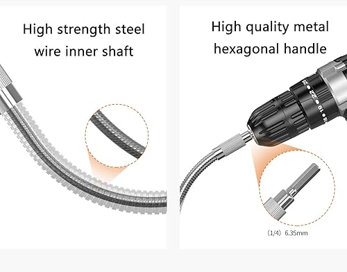 Miniatura 4 de MUYDZ Soporte de broca de extensión flexible de metal, eje flexible para conectar eje de transmisión, kit de brocas, kit de adaptador de brocas,